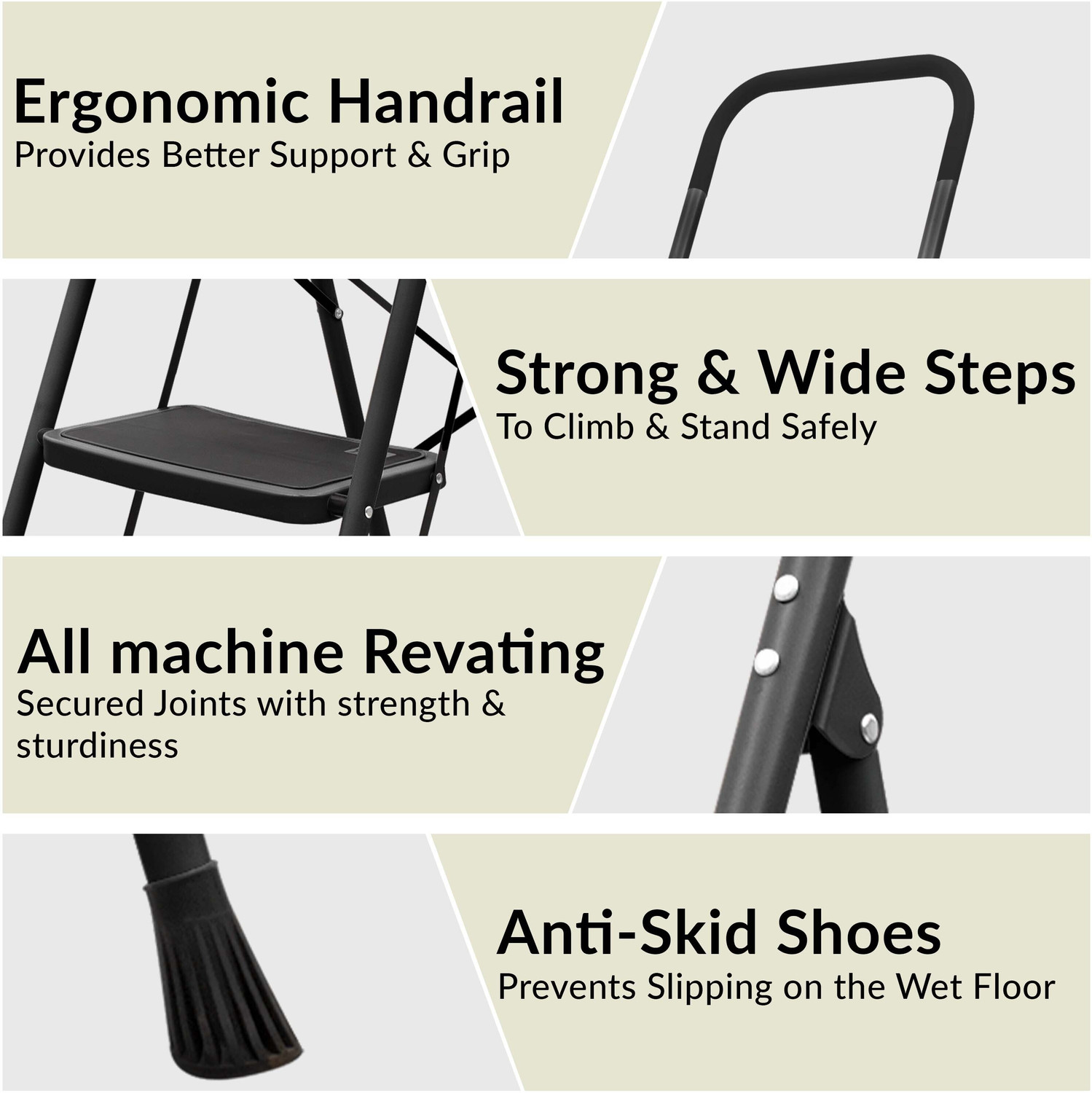 Image of Plantex 4 Step Ladder for Home /Foldable Strong Wide Ladder /Anti-Skid Ladder (Black&Grey) Steel Ladder (With Platform)