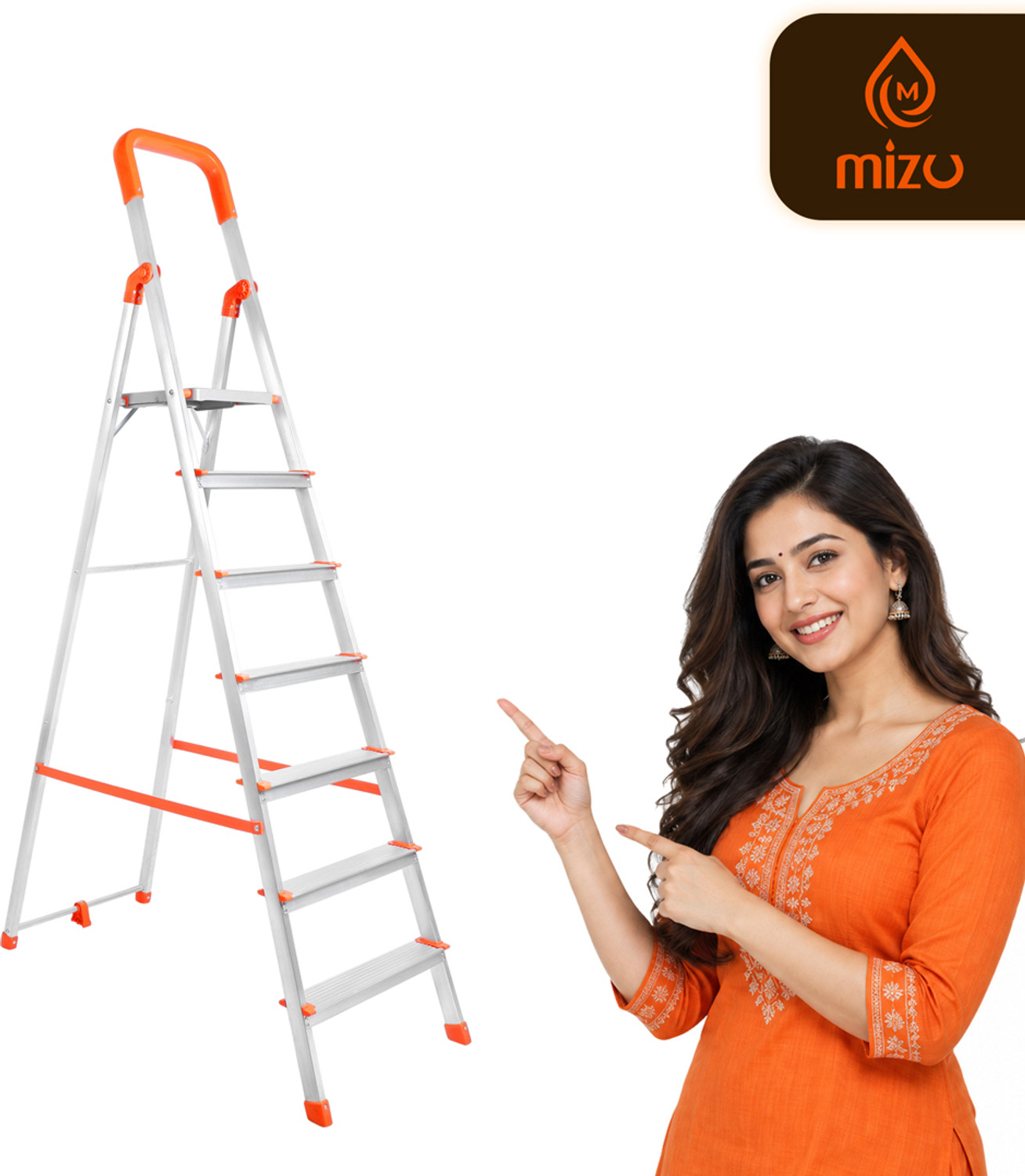 Mizu 7 Step Aluminium Steel Ladder - Image 1