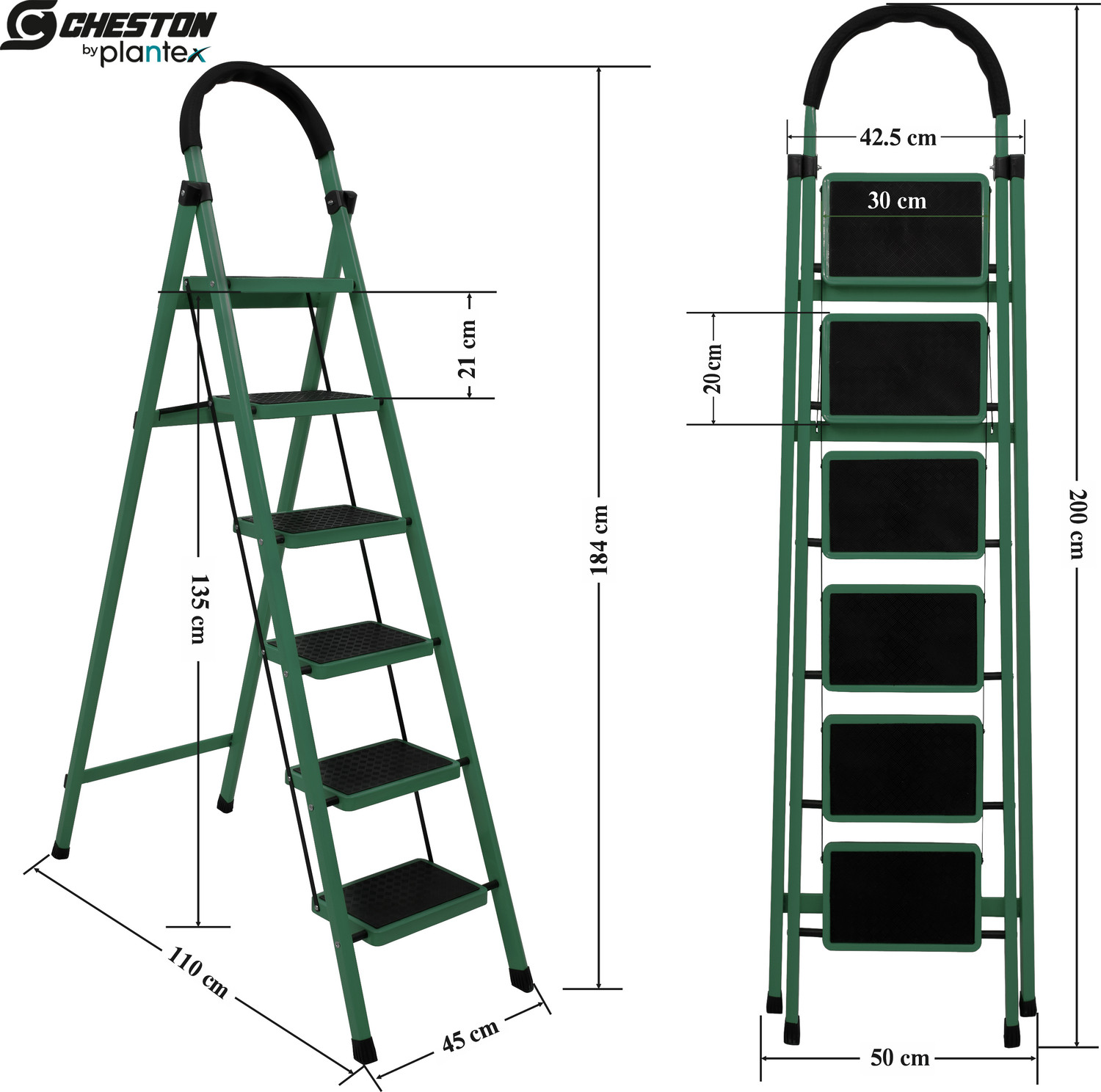 Image of Plantex Cheston Foldable 6-Step Ladder for Home Wide Anti Slip Step Ladder(Green& Black) Steel Ladder (With Platform)