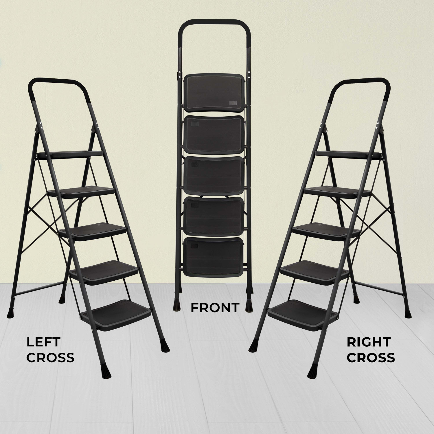 Image of Plantex Ladder for Home /Foldable Strong Wide Ladder /Anti- Skid 5 Step Ladder(Black&Grey) Steel Ladder (With Platform)