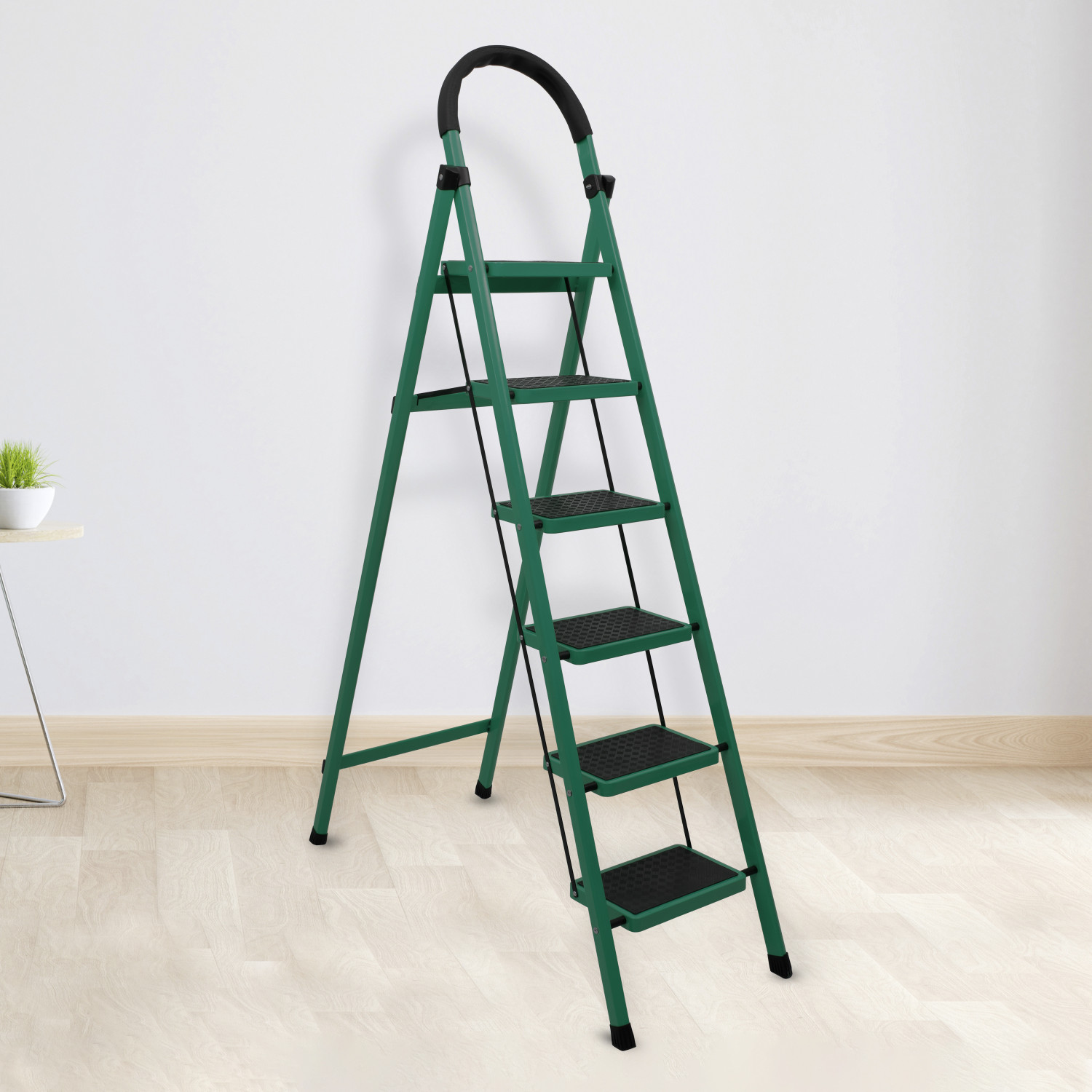 Image of Plantex Cheston Foldable 6-Step Ladder for Home Wide Anti Slip Step Ladder(Green& Black) Steel Ladder (With Platform)