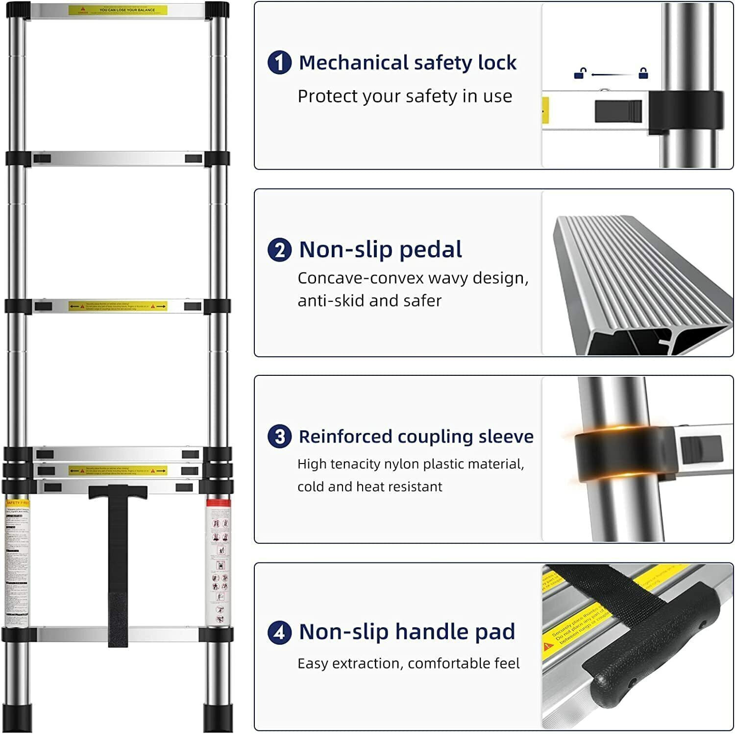 Image of Plantex Ladder for Home (2Meter /6.5 Feet) Stainless Steel Telescopic (EN131) Steel Ladder