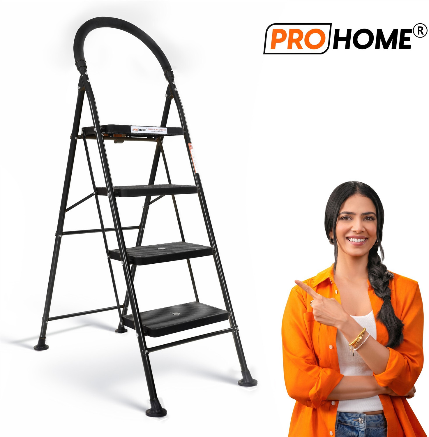 Image of Plantex Cheston Foldable 6-Step Ladder for Home Wide Anti Slip Step Ladder(Green& Black) Steel Ladder (With Platform)