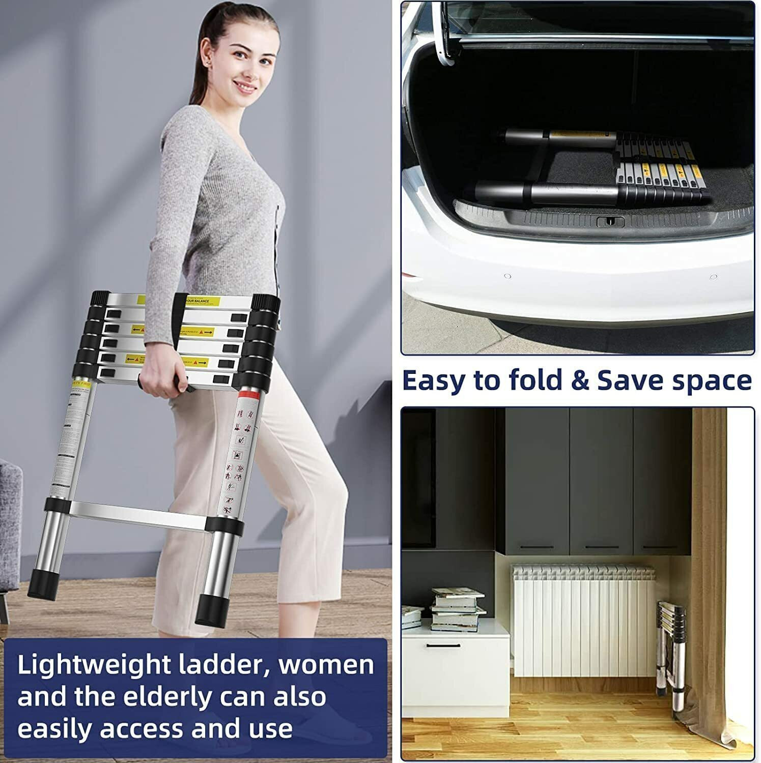 Image of Plantex Ladder for Home (3.2 m /10.5 Feet) Stainless Steel Telescopic Ladder (EN131) Steel Ladder