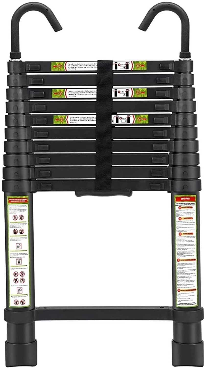Image of Impulse by Plantex Heavy-Duty Black Aluminum Extension Telescopic Ladder with Hooks(2Meter /6.5 Ft) Aluminium Ladder