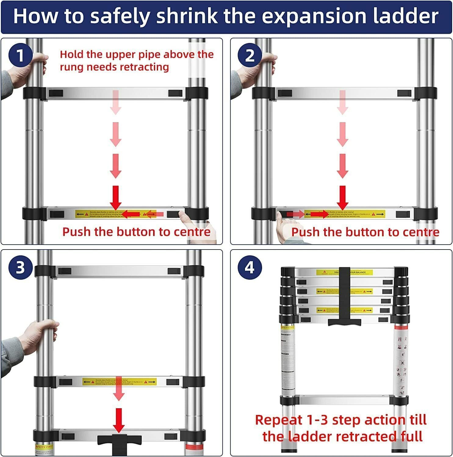 Image of Plantex Ladder for Home (2Meter /6.5 Feet) Stainless Steel Telescopic (EN131) Steel Ladder
