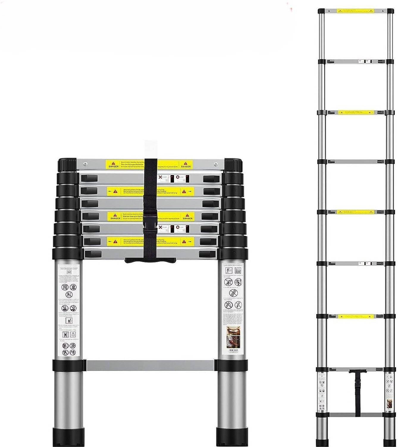 Image of Plantex Ladder for Home (2.6 m /8.5 Feet) Stainless Steel Telescopic Ladder (EN131) Steel Ladder