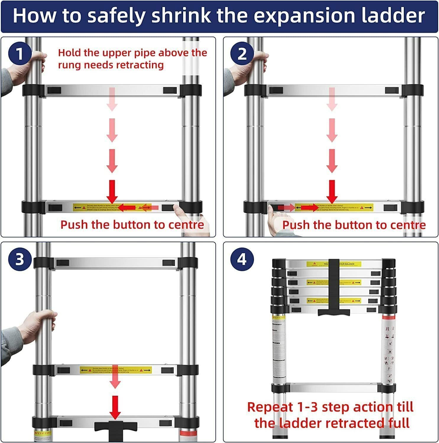 Image of Plantex Ladder for Home (3.2 m /10.5 Feet) Stainless Steel Telescopic Ladder (EN131) Steel Ladder