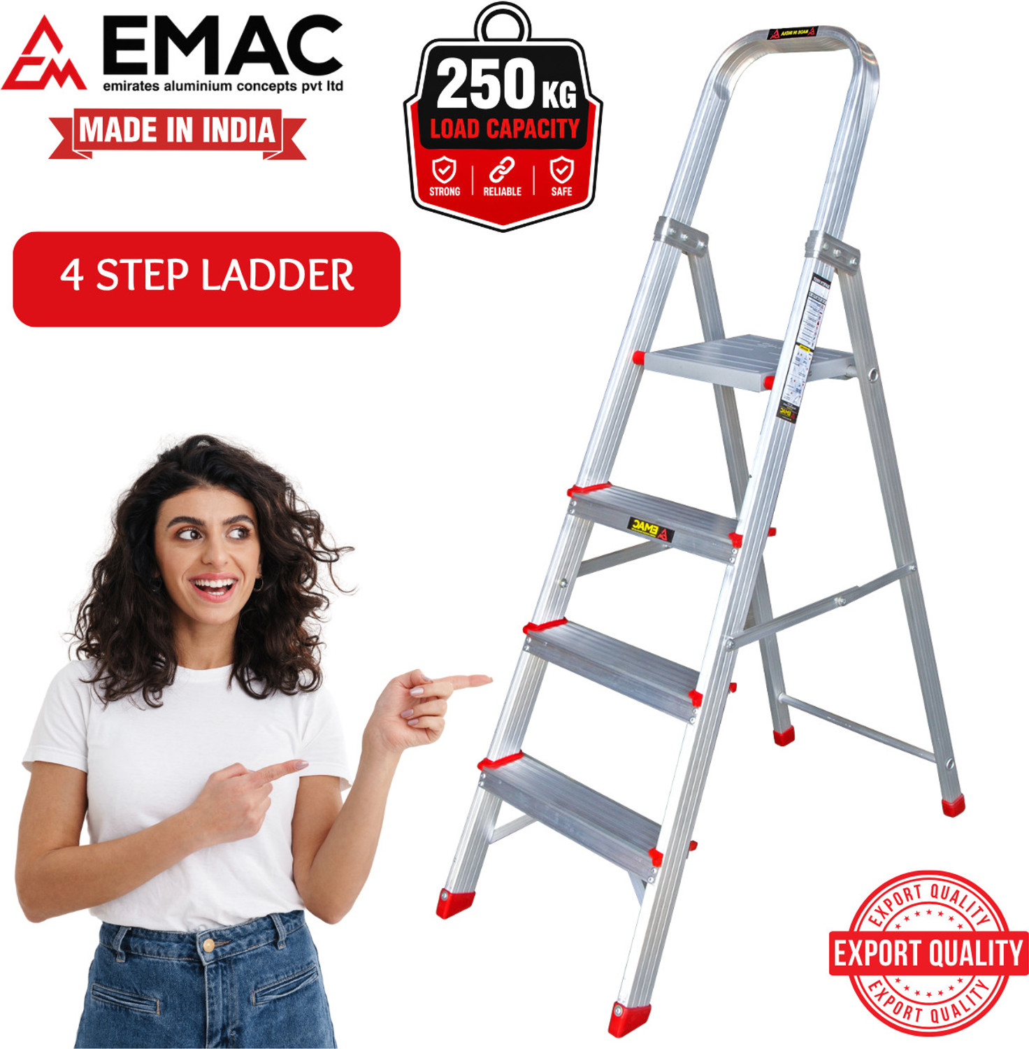 Image of Impulse by Plantex Premium 3 Step Folding Ladder for Home /Wide Anti-Skid Step Ladder (Blue / Black) Steel Ladder (With Platform)