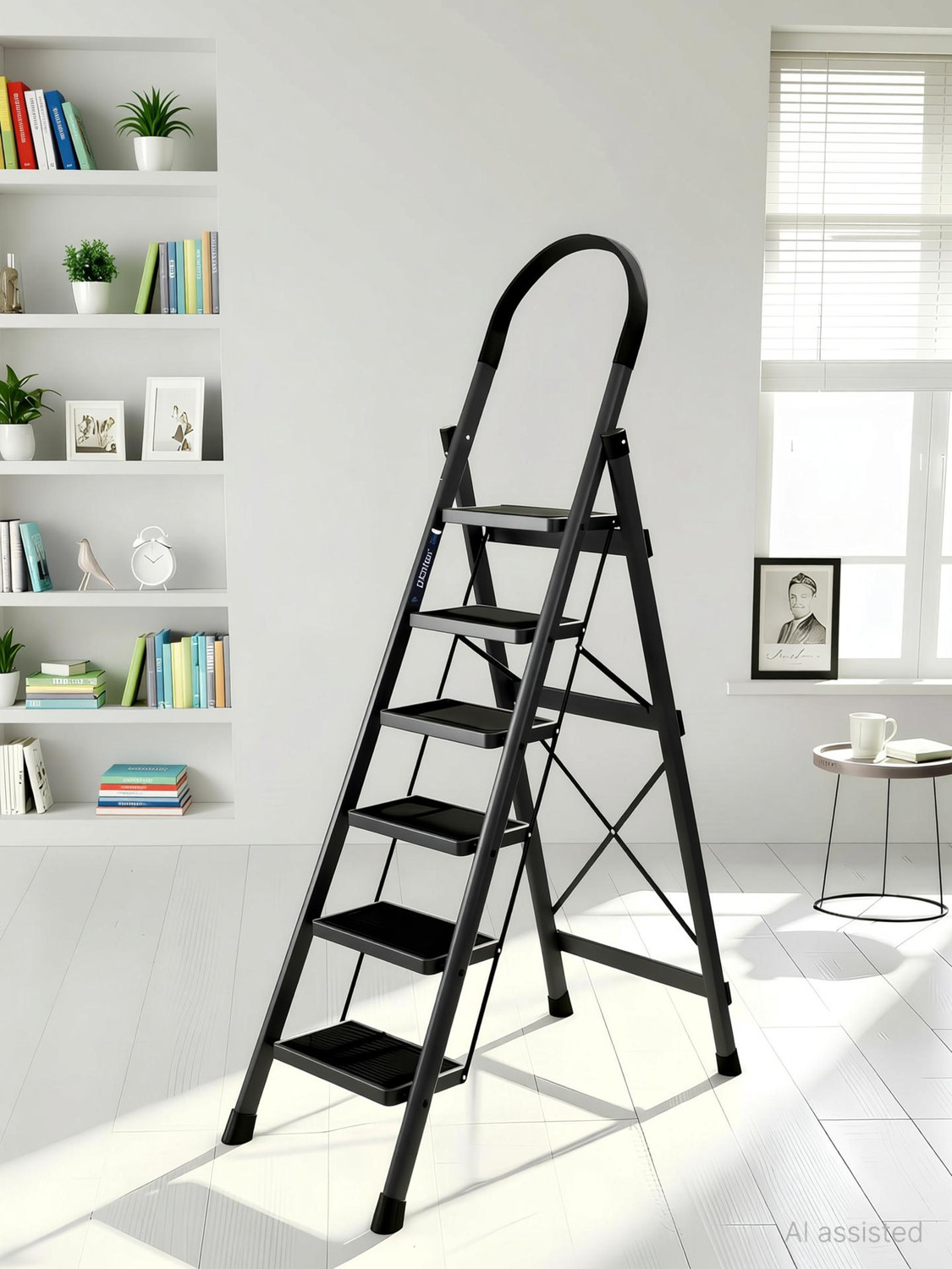 Image of Plantex Cheston Foldable 6-Step Ladder for Home Wide Anti Slip Step Ladder(Green& Black) Steel Ladder (With Platform)