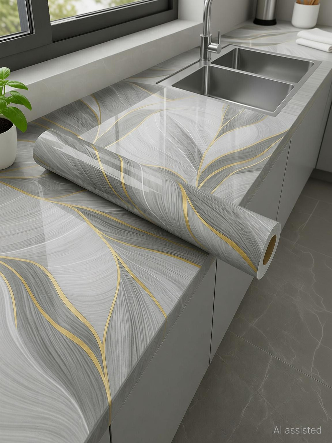 Image of Onbet 200 cm Self Adhesive Glossy Marble Foil Waterproof Sticker For Kitchen And Home Self Adhesive Sticker (Pack of 2)