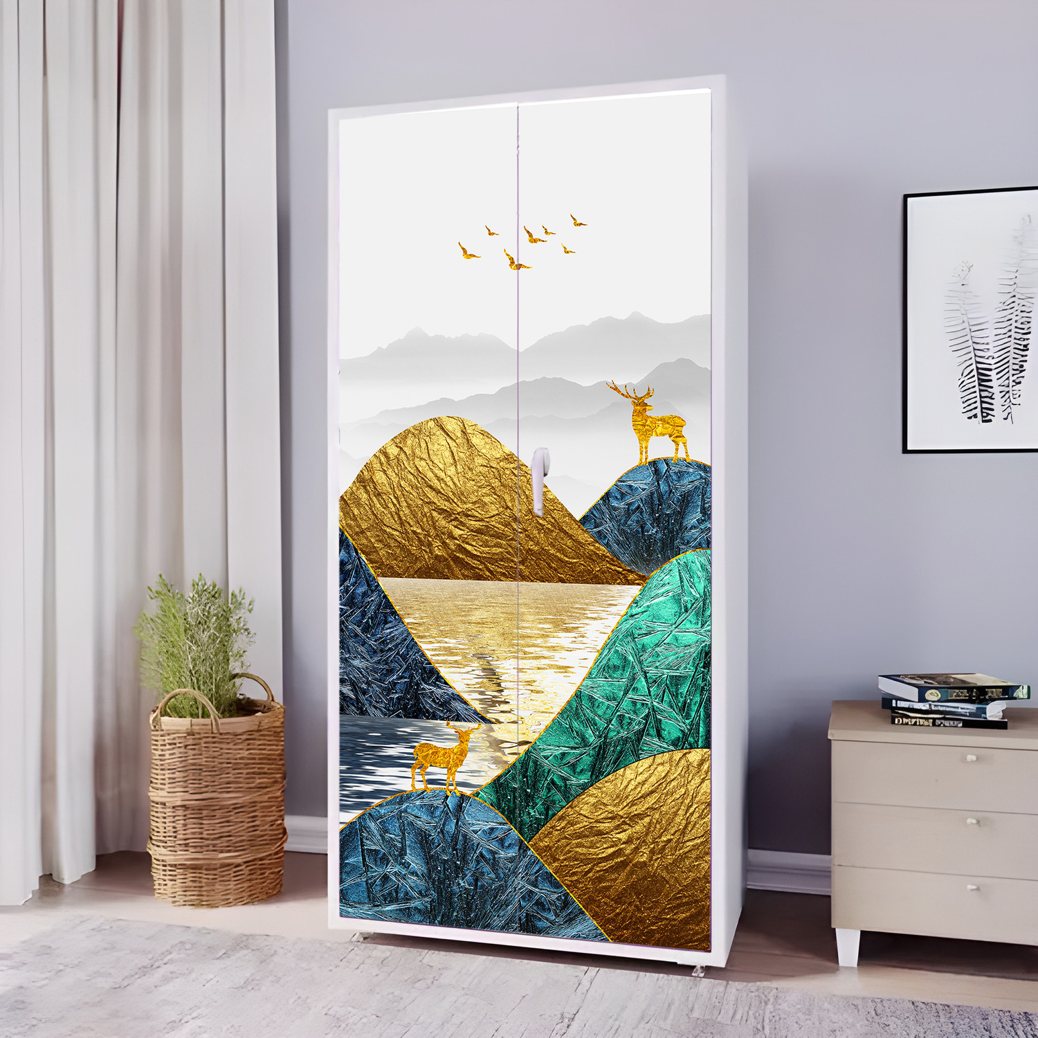 Image of We Kreate 78 inch Almirah Door Decorative Sticker|Wardrobe Makeover Sticker for Almirah Self Adhesive Sticker (Pack of 1)