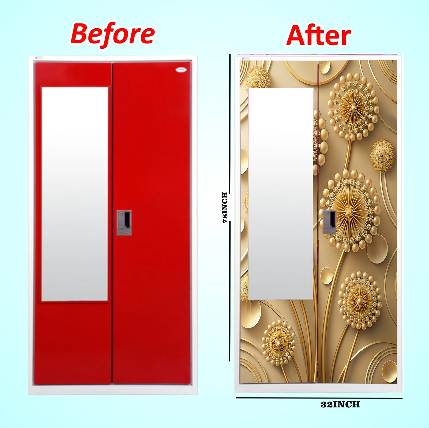 Image of We Kreate 78 inch Almirah Door Decorative Sticker|Wardrobe Makeover Sticker for Almirah Self Adhesive Sticker (Pack of 1)