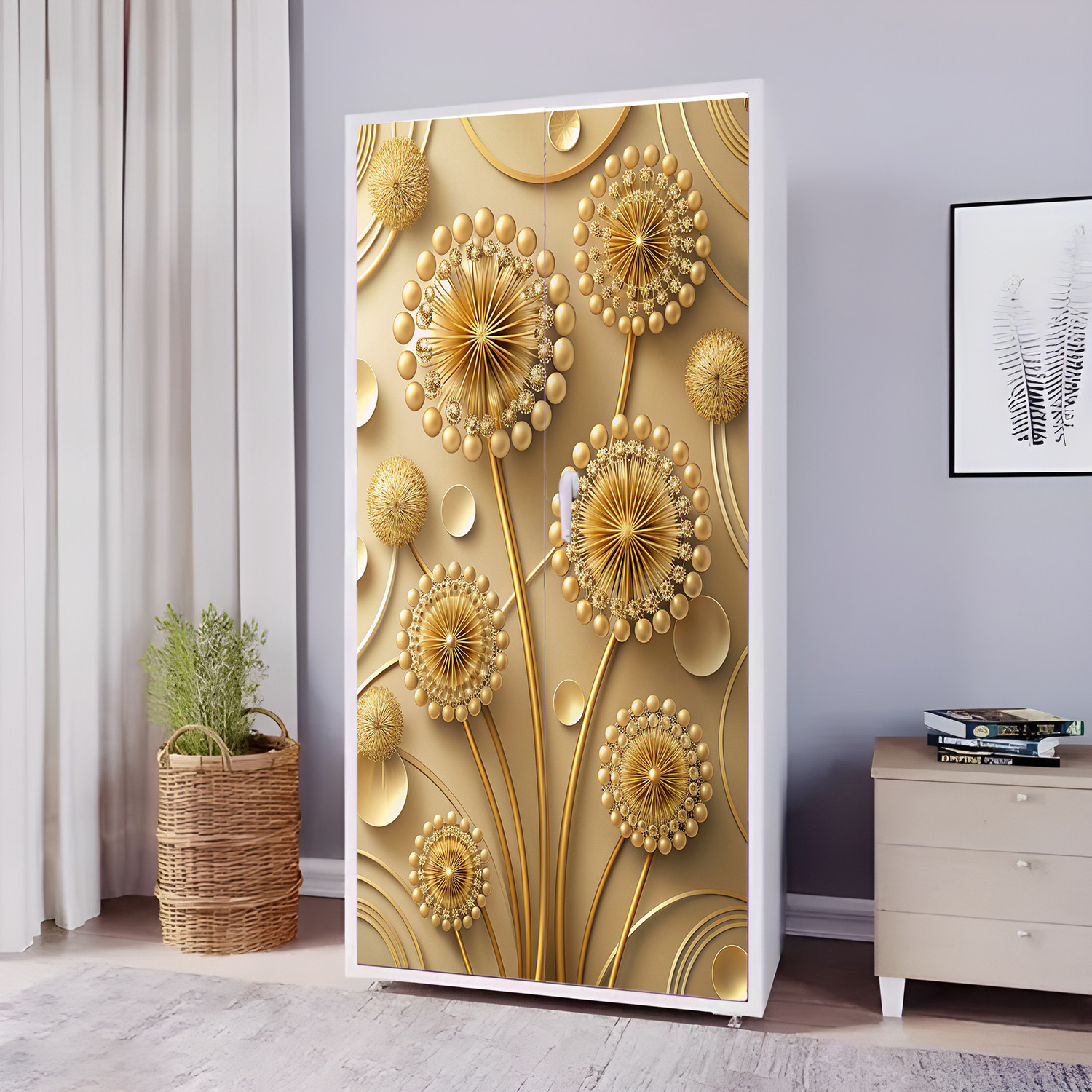 Image of We Kreate 78 inch Almirah Door Decorative Sticker|Wardrobe Makeover Sticker for Almirah Self Adhesive Sticker (Pack of 1)