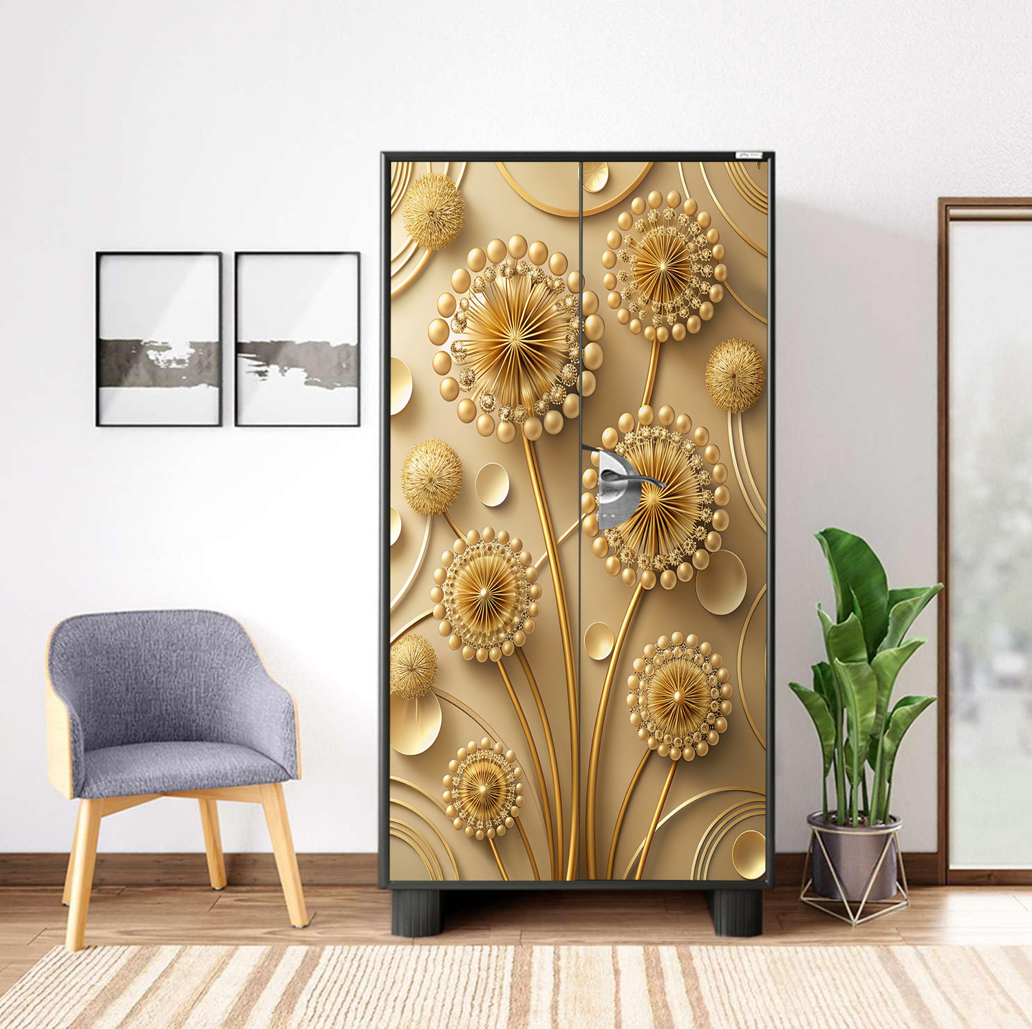 Image of We Kreate 78 inch Almirah Door Decorative Sticker|Wardrobe Makeover Sticker for Almirah Self Adhesive Sticker (Pack of 1)