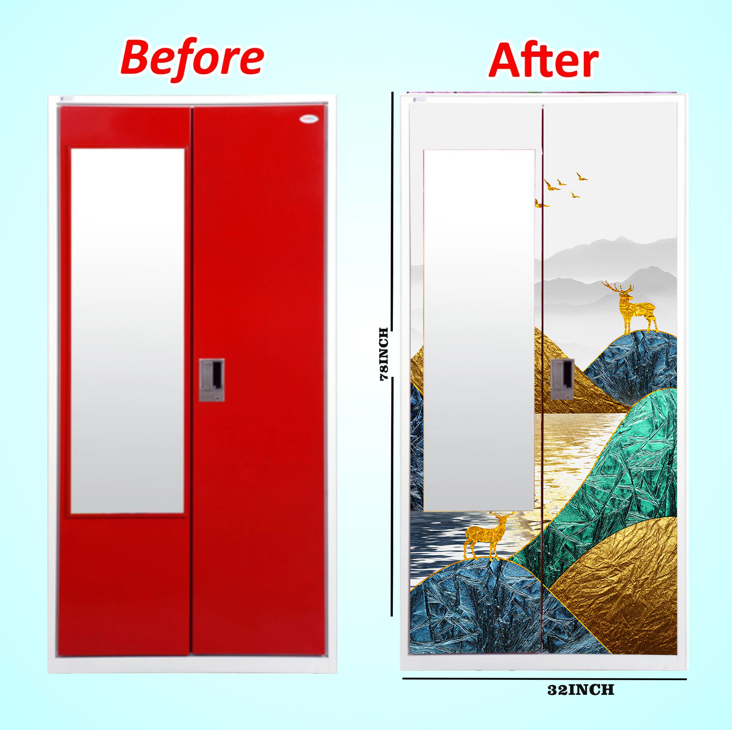 Image of We Kreate 78 inch Almirah Door Decorative Sticker|Wardrobe Makeover Sticker for Almirah Self Adhesive Sticker (Pack of 1)