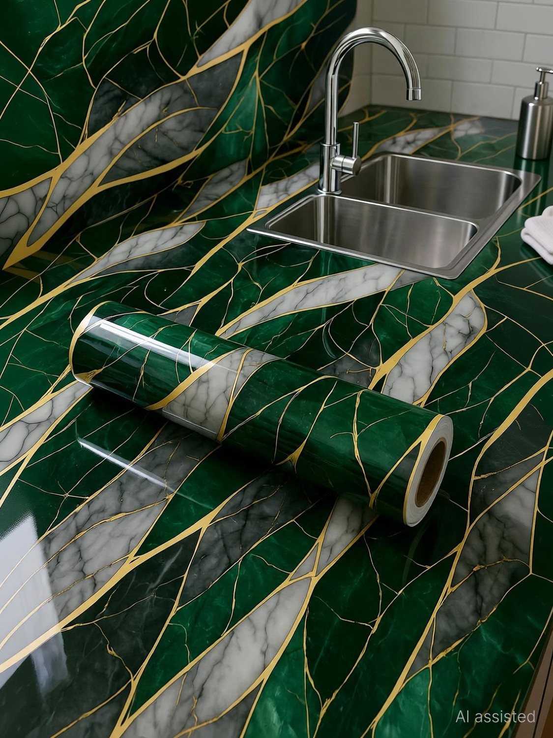 Image of Onbet 200 cm Self Adhesive Glossy Marble Foil Waterproof Sticker For Kitchen And Home Self Adhesive Sticker (Pack of 2)