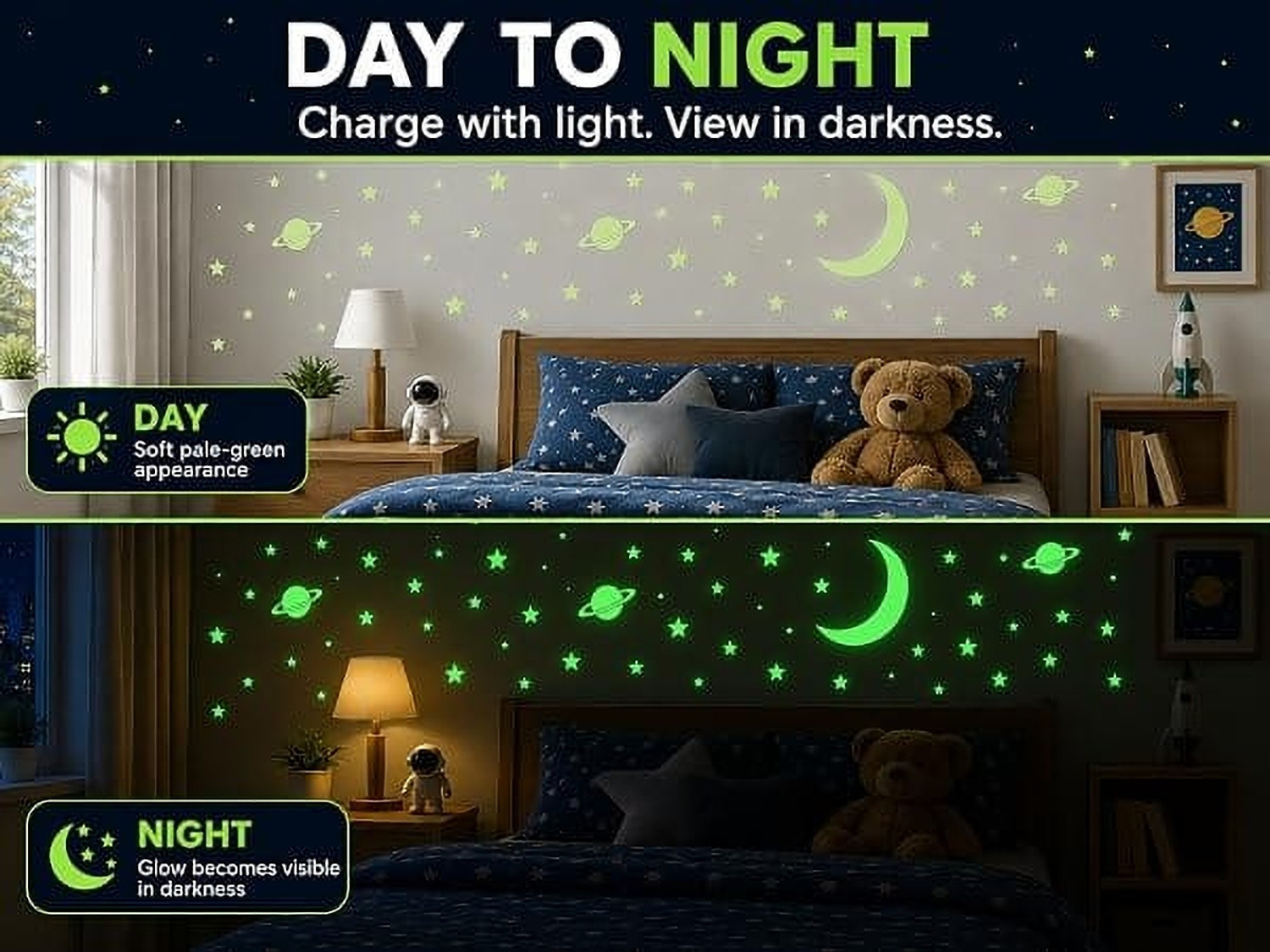 Image of jayp enterprises 30 cm Galaxy of Stars with Decorative Moon Radium Night Glow wall stickers kids Gift Glow in the Dark Sticker (Pack of 400)