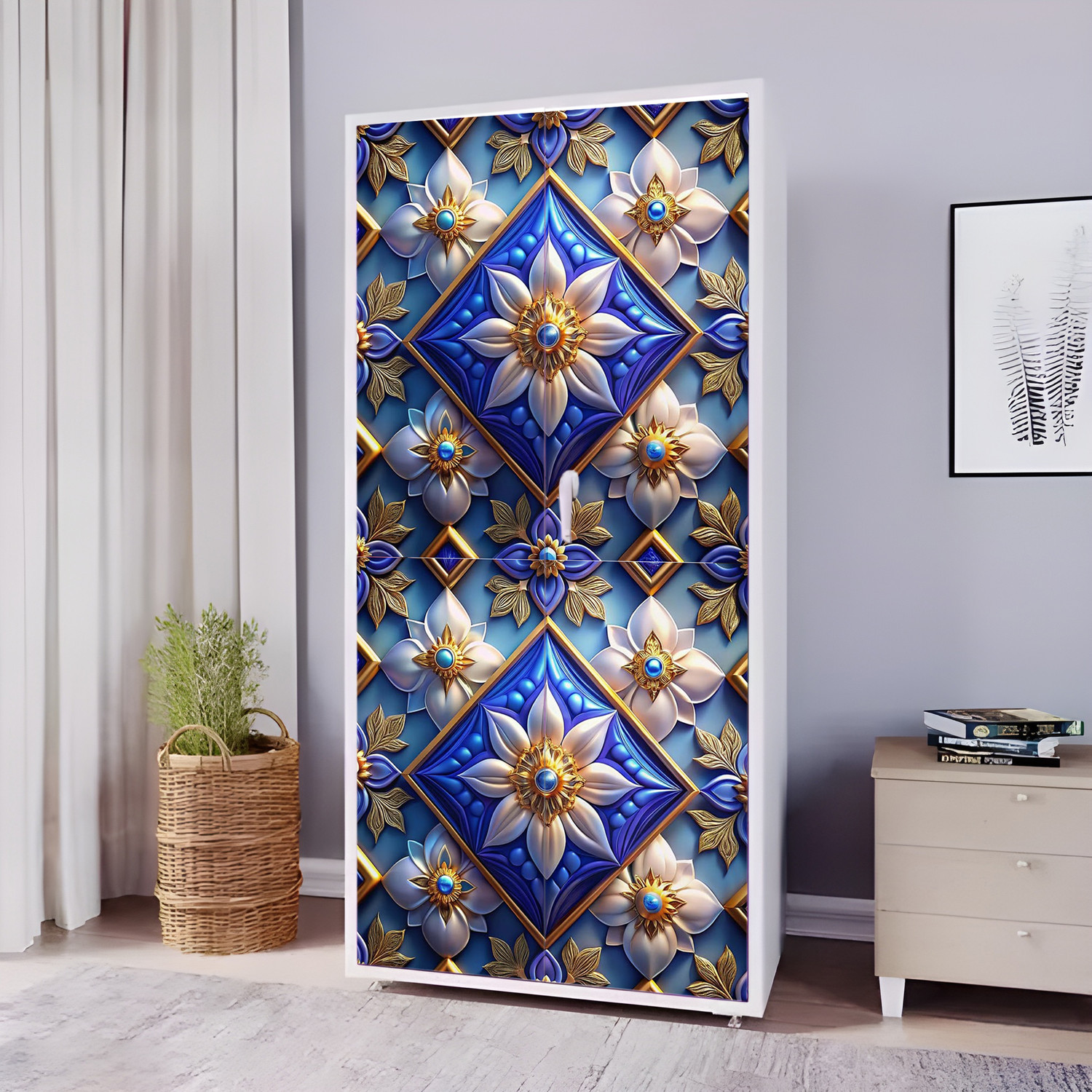 Image of We Kreate 78 inch Almirah Door Decorative Sticker|Wardrobe Makeover Sticker for Almirah Self Adhesive Sticker (Pack of 1)