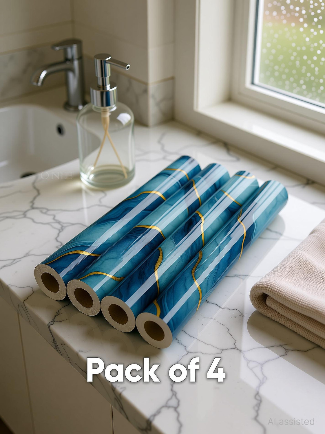 Image of Onbet 200 cm Self Adhesive Blue Glossy Marble Foil Waterproof Sticker For Kitchen And Home Self Adhesive Sticker (Pack of 3)