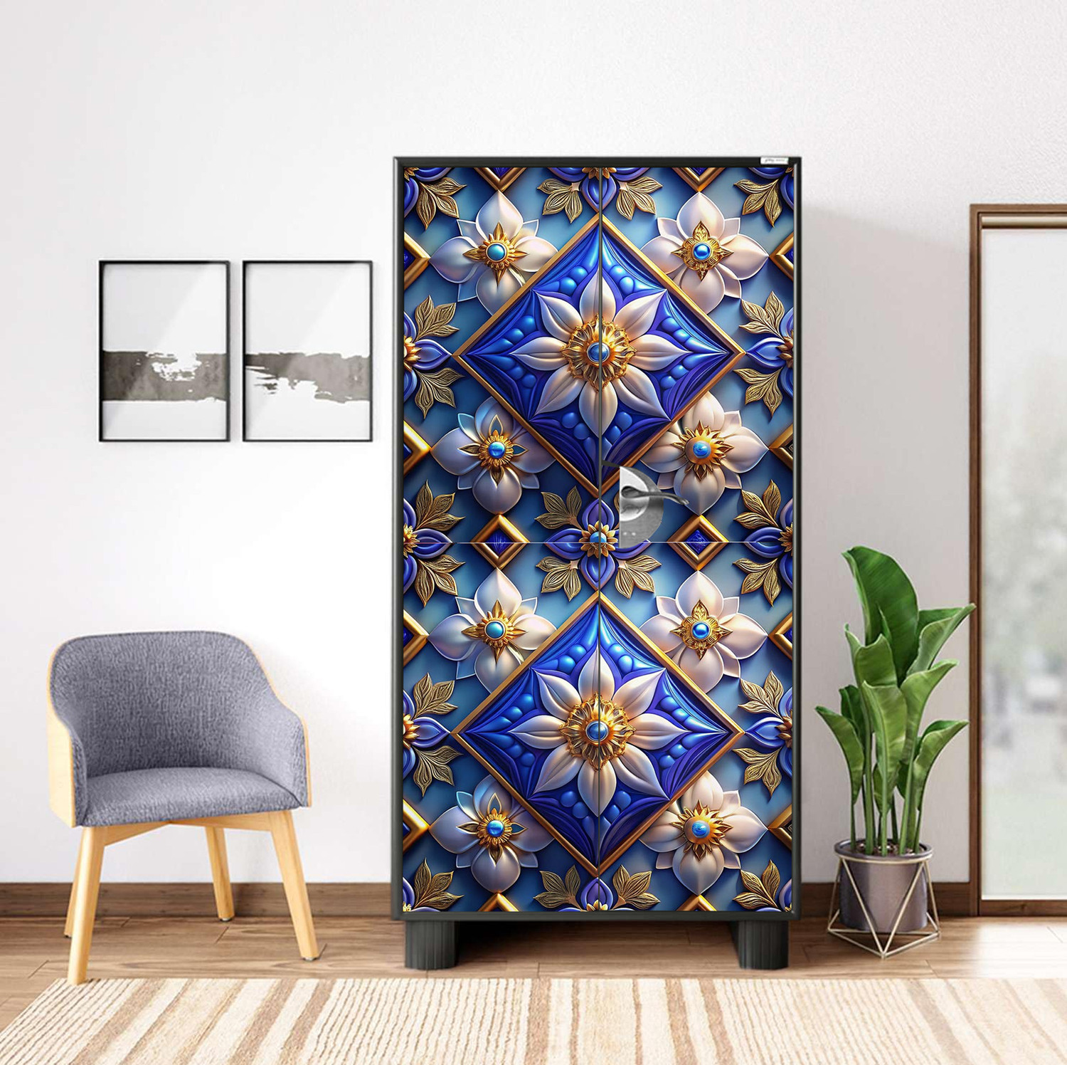 Image of We Kreate 78 inch Almirah Door Decorative Sticker|Wardrobe Makeover Sticker for Almirah Self Adhesive Sticker (Pack of 1)