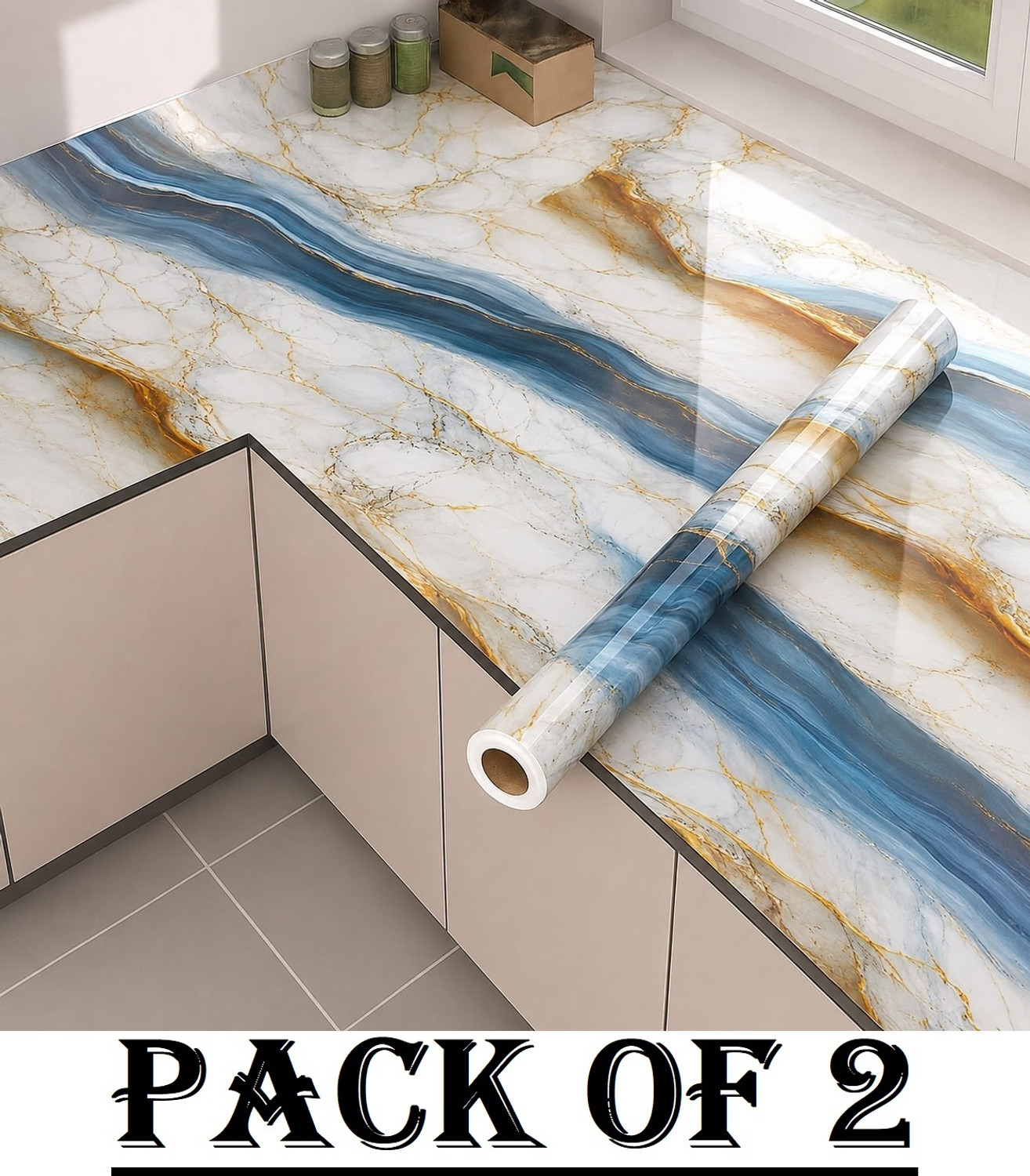 Image of SIRTERIQ 500 cm Aluminum Shining Marble Foil Waterproof Premium Roll For Kitchen Self Adhesive Sticker (Pack of 1)