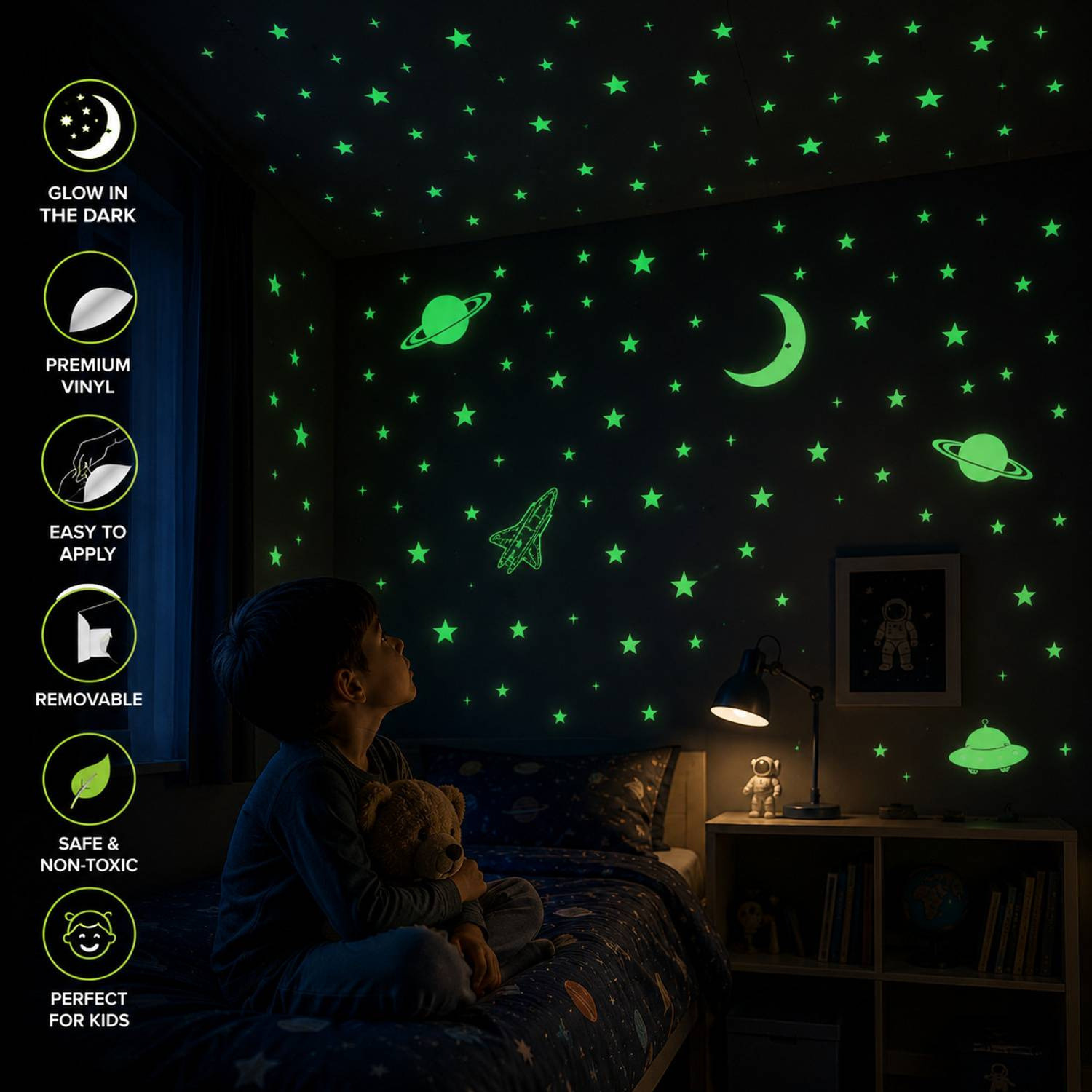 Image of jayp enterprises 30 cm Galaxy of Stars with Decorative Moon Radium Night Glow wall stickers kids Gift Glow in the Dark Sticker (Pack of 400)