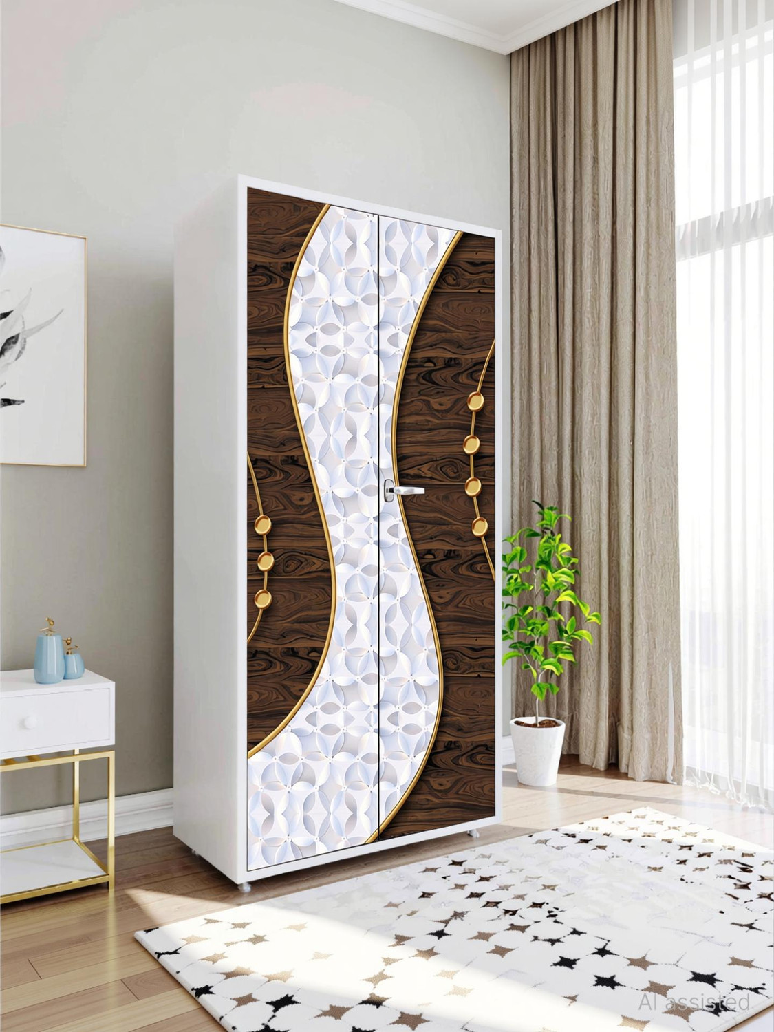 Image of We Kreate 78 inch Almirah Door Decorative Sticker|Wardrobe Makeover Sticker for Almirah Self Adhesive Sticker (Pack of 1)