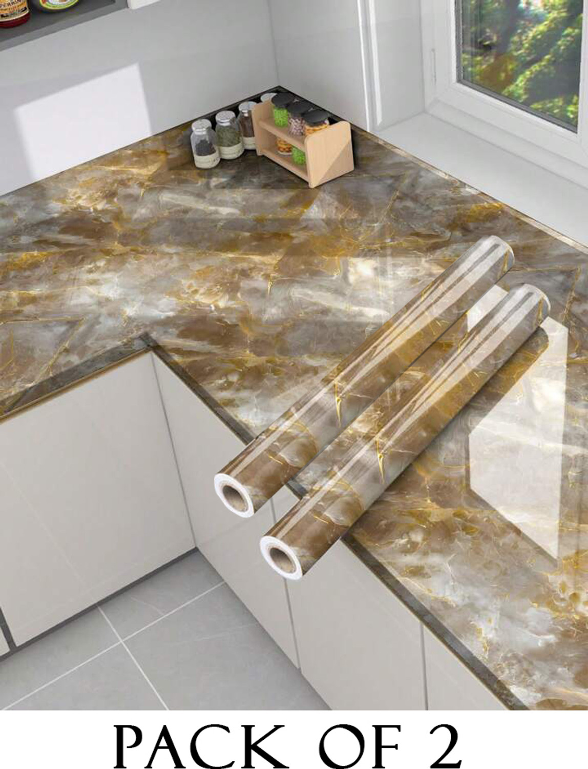 Image of Onbet 200 cm Self Adhesive Glossy Marble Foil Waterproof Sticker For Kitchen And Home Self Adhesive Sticker (Pack of 2)
