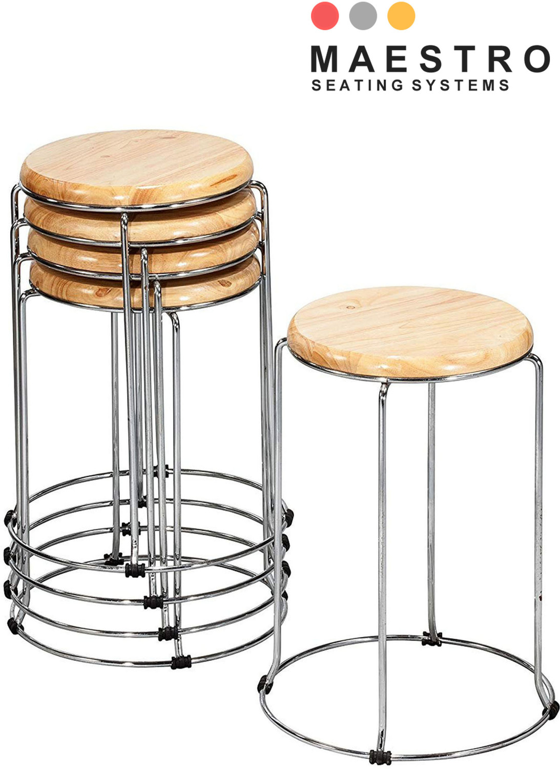 Maestro Set of 5 Metal Wooden Chairs with Round Seats - Image 1