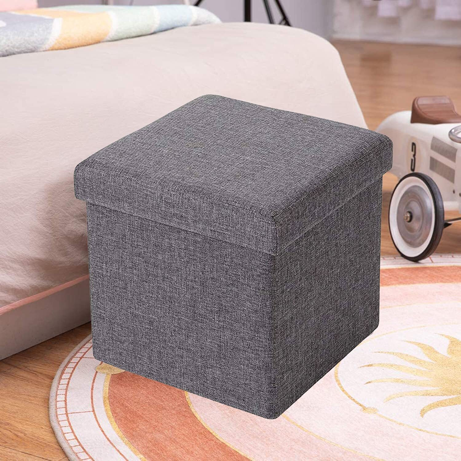 Image of ABTRIX WITH AB Fabric Cube Ottoman (Finish Color - Grey, Beige, DIY(Do-It-Yourself))