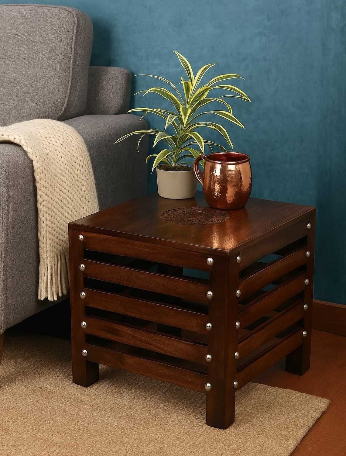 Image of Ereteken ART Round Side Table, Small End Table for Living Room Engineered Wood Side Table (Finish Color - Brown, DIY(Do-It-Yourself))