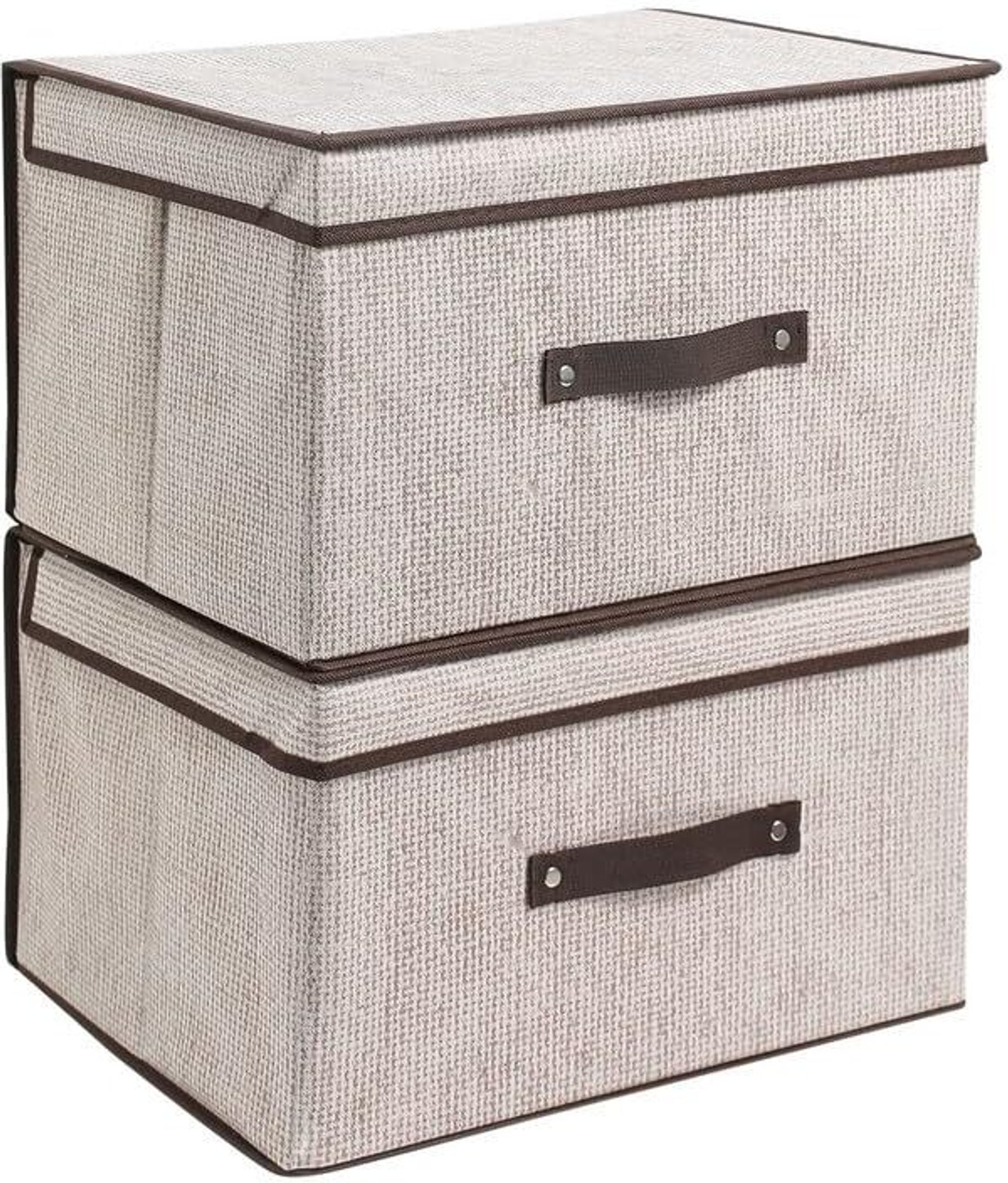 Image of Mteaser Foldable Drawer Rectangular Storage Basket with Lid & Handle Closet Organizer| Storage Box (Grey)