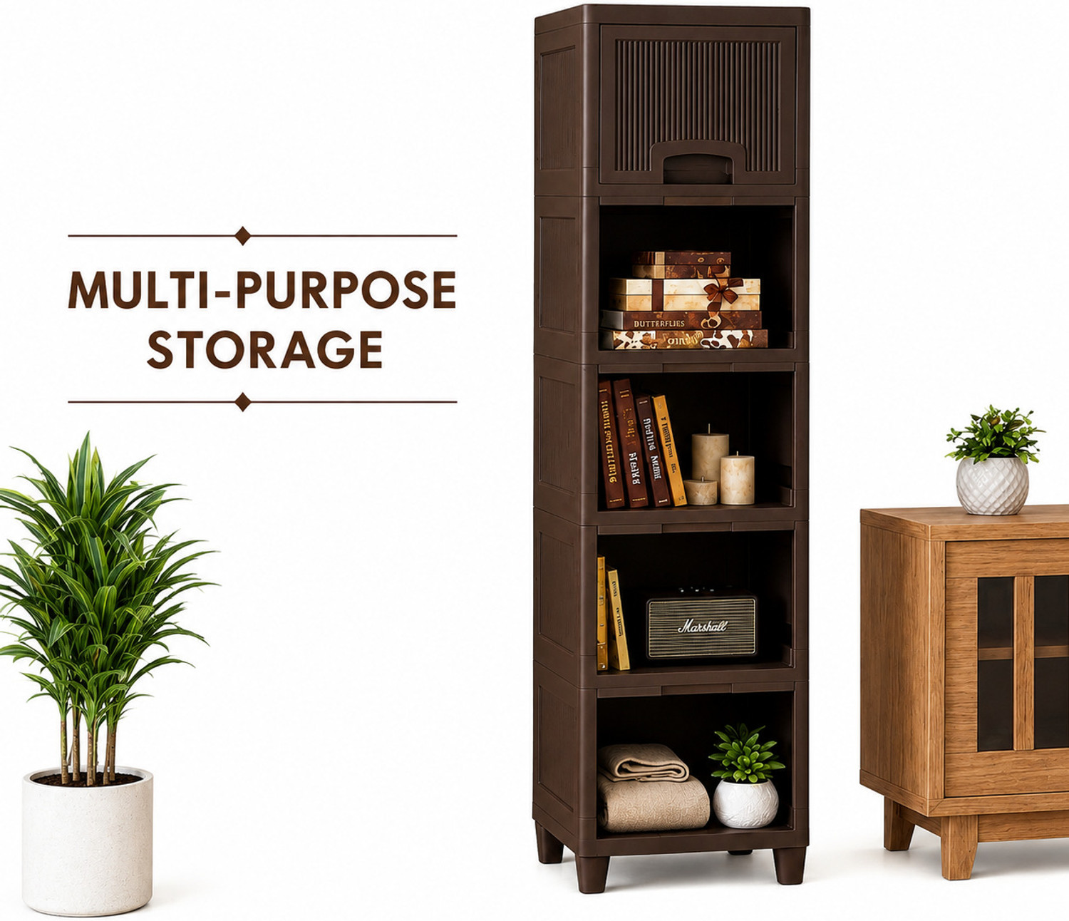 Image of BRANTOX Plastic Shoe Stand (Brown, 5 Shelves, DIY(Do-It-Yourself))
