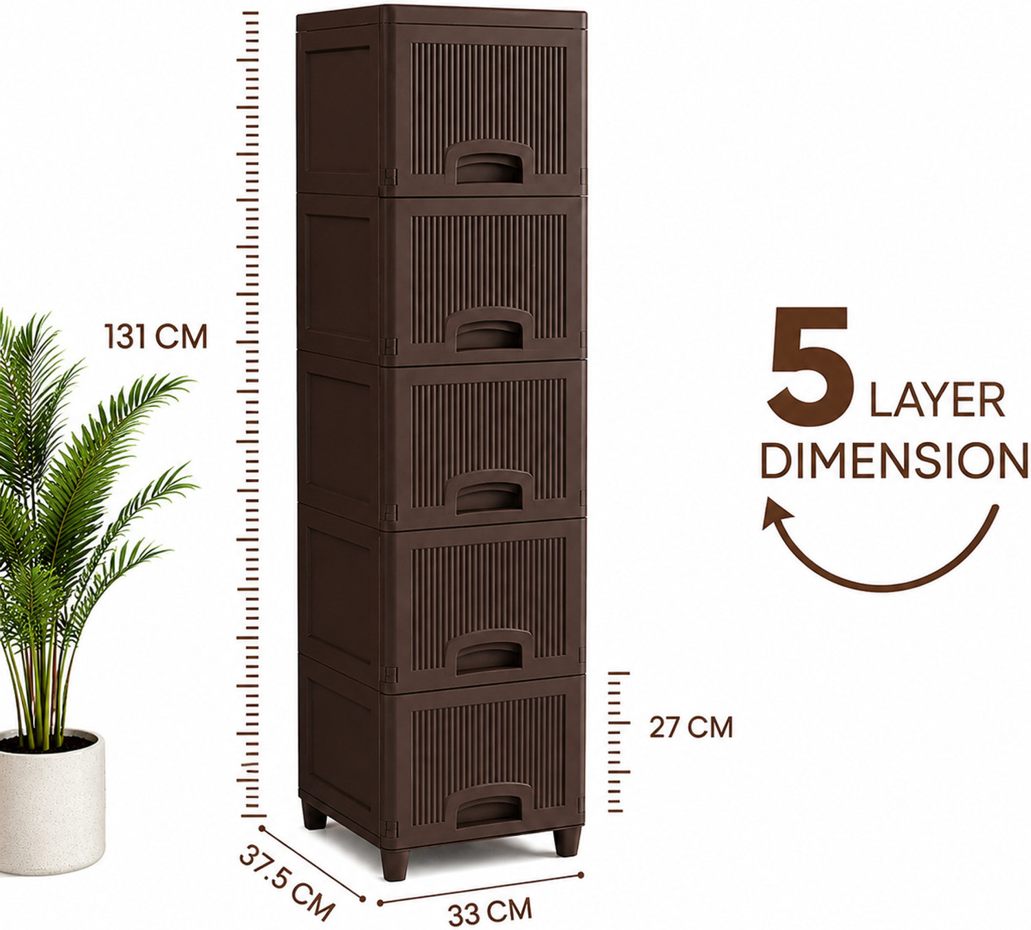 Image of BRANTOX Plastic Shoe Stand (Brown, 5 Shelves, DIY(Do-It-Yourself))