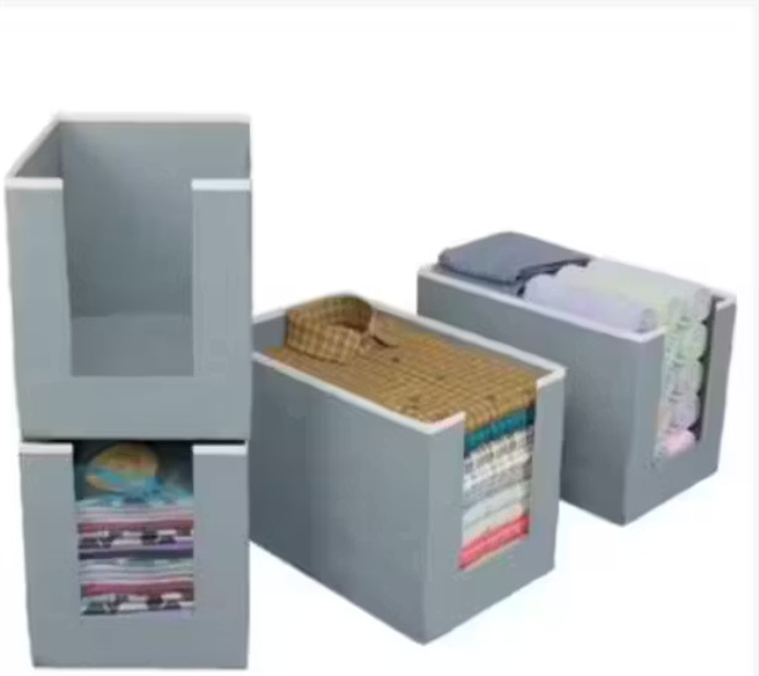 Image of Mteaser Foldable Drawer Rectangular Storage Basket with Lid & Handle Closet Organizer| Storage Box (Grey)