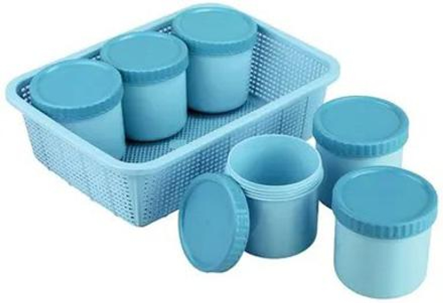 Image of JOYO Plastics Scottish 6 Pcs Container With 1 Basket Pack of 7 Pcs Storage Box (Blue)
