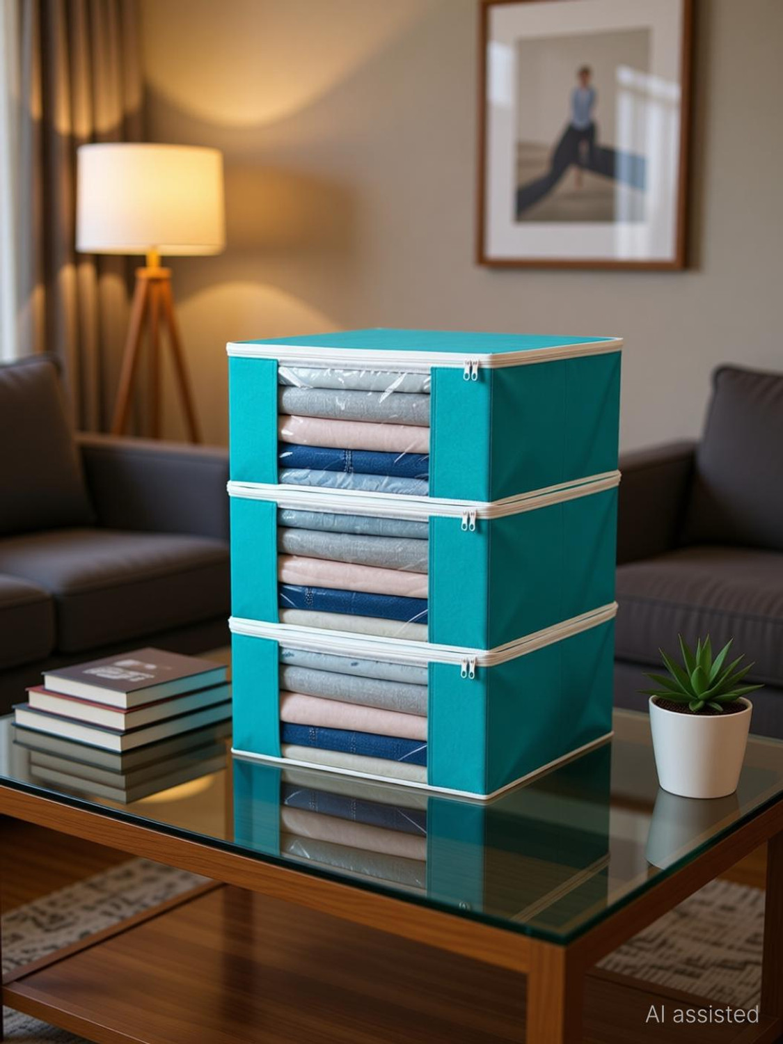 Image of JOYO Plastics Scottish 6 Pcs Container With 1 Basket Pack of 7 Pcs Storage Box (Blue)