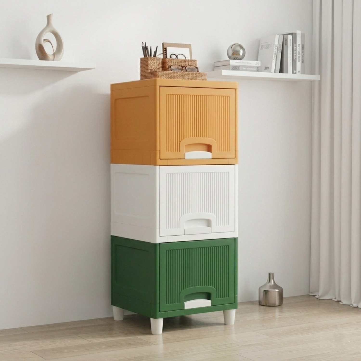 Image of MAXTID Shelf Organizers (Yellow, White, Green, Plastic)