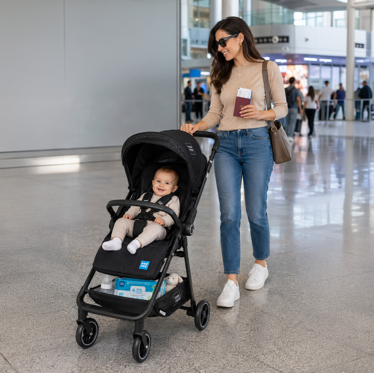 MeeMee Easy Go Baby Stroller for 0-3 Years, Baby & Kids With 5 Point Safety Harness Pram