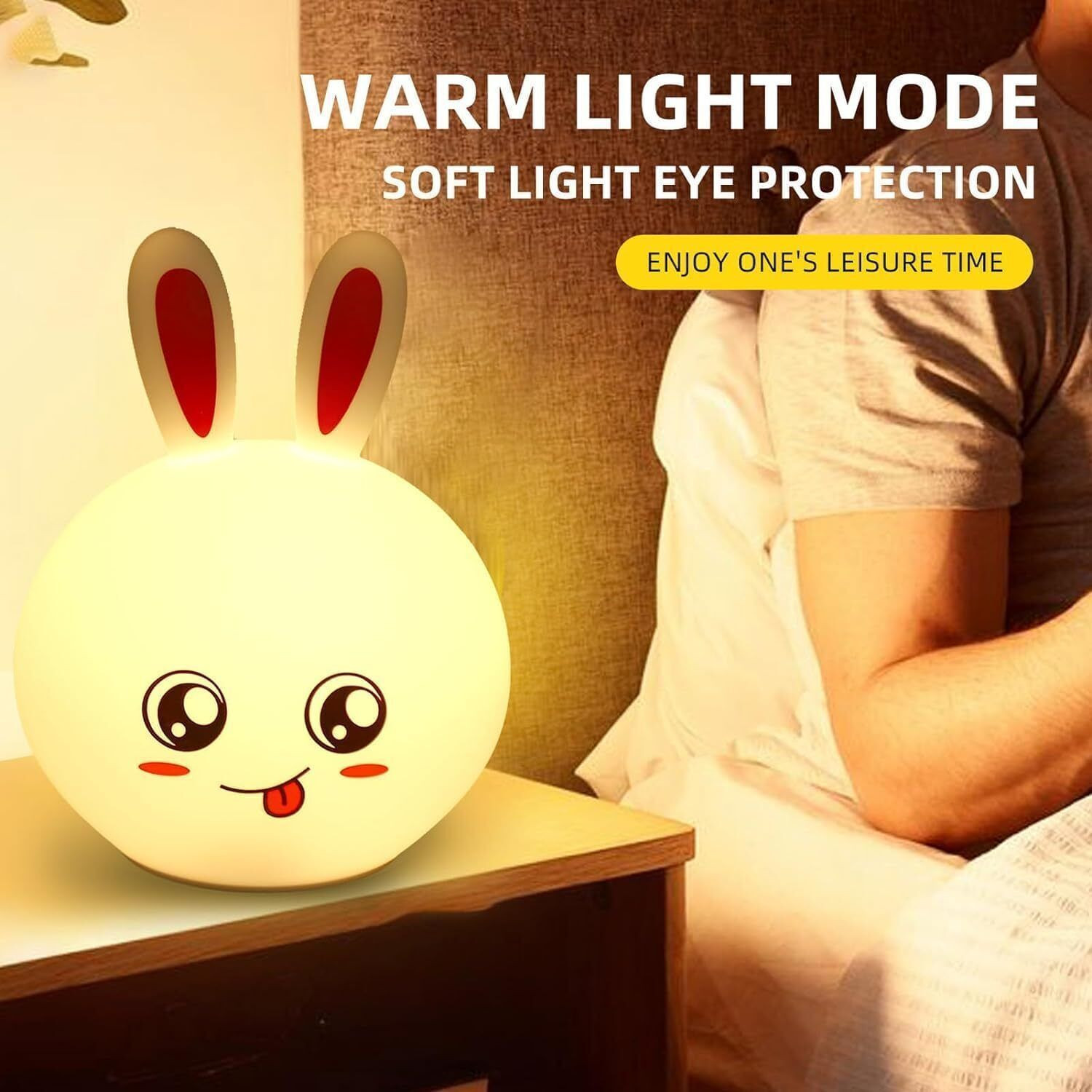 Image of FINIFAB CUTE Rabbit Bunny Night Light for Kids,Nursery 7-Color Changing Lamp - 16 mm (White)