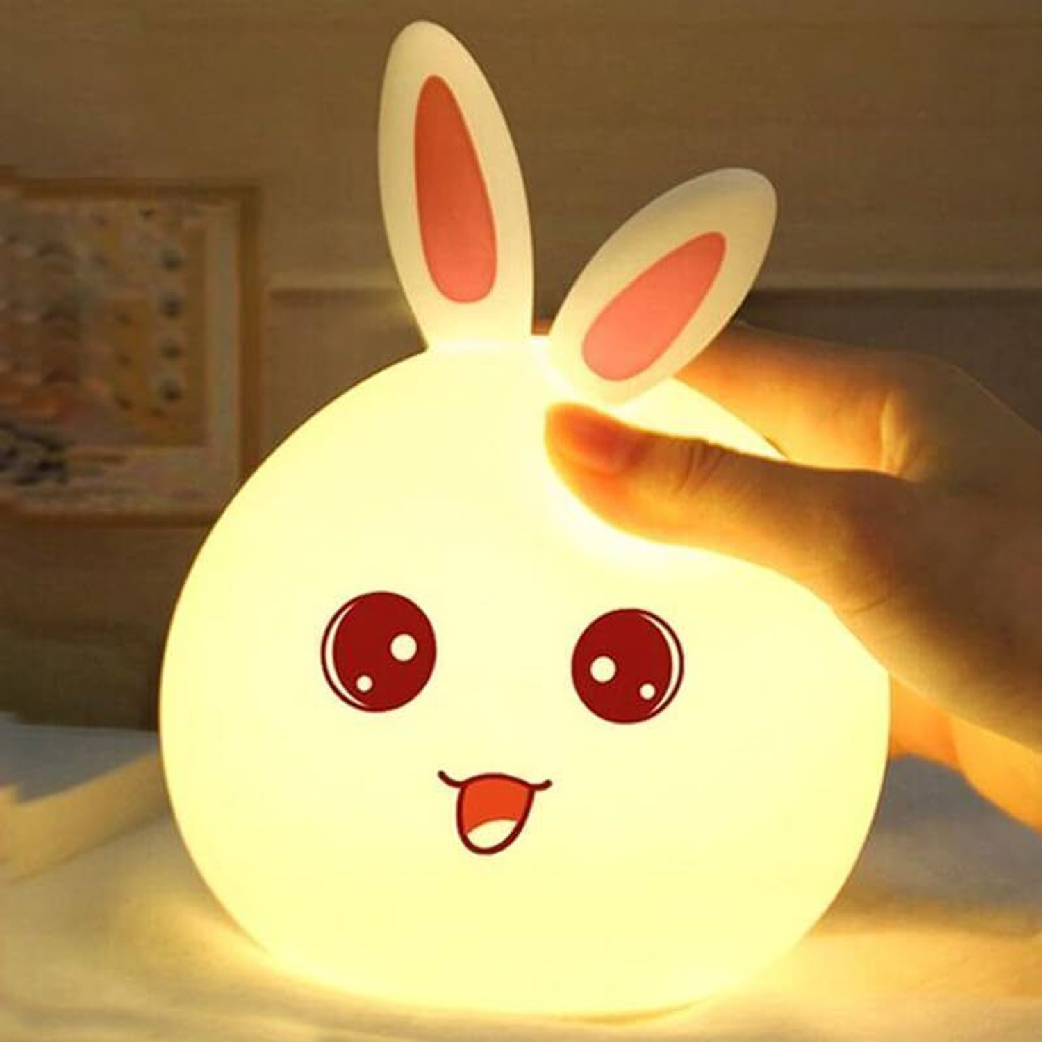 Image of FINIFAB CUTE Rabbit Bunny Night Light for Kids,Nursery 7-Color Changing Lamp - 16 mm (White)