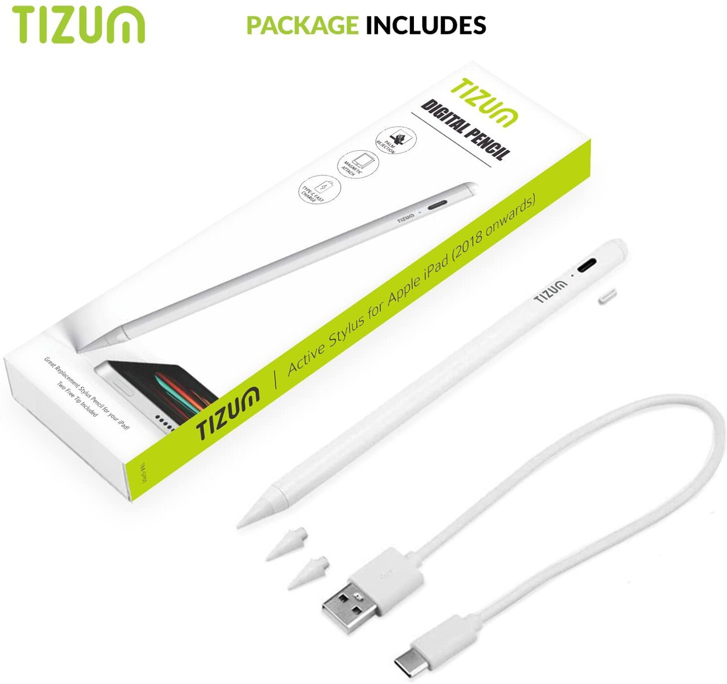Image of Tizum Upgraded Stylus Pen, Ultra High Precision, Palm Rejection & Tilt Sensitivity Stylus (White)