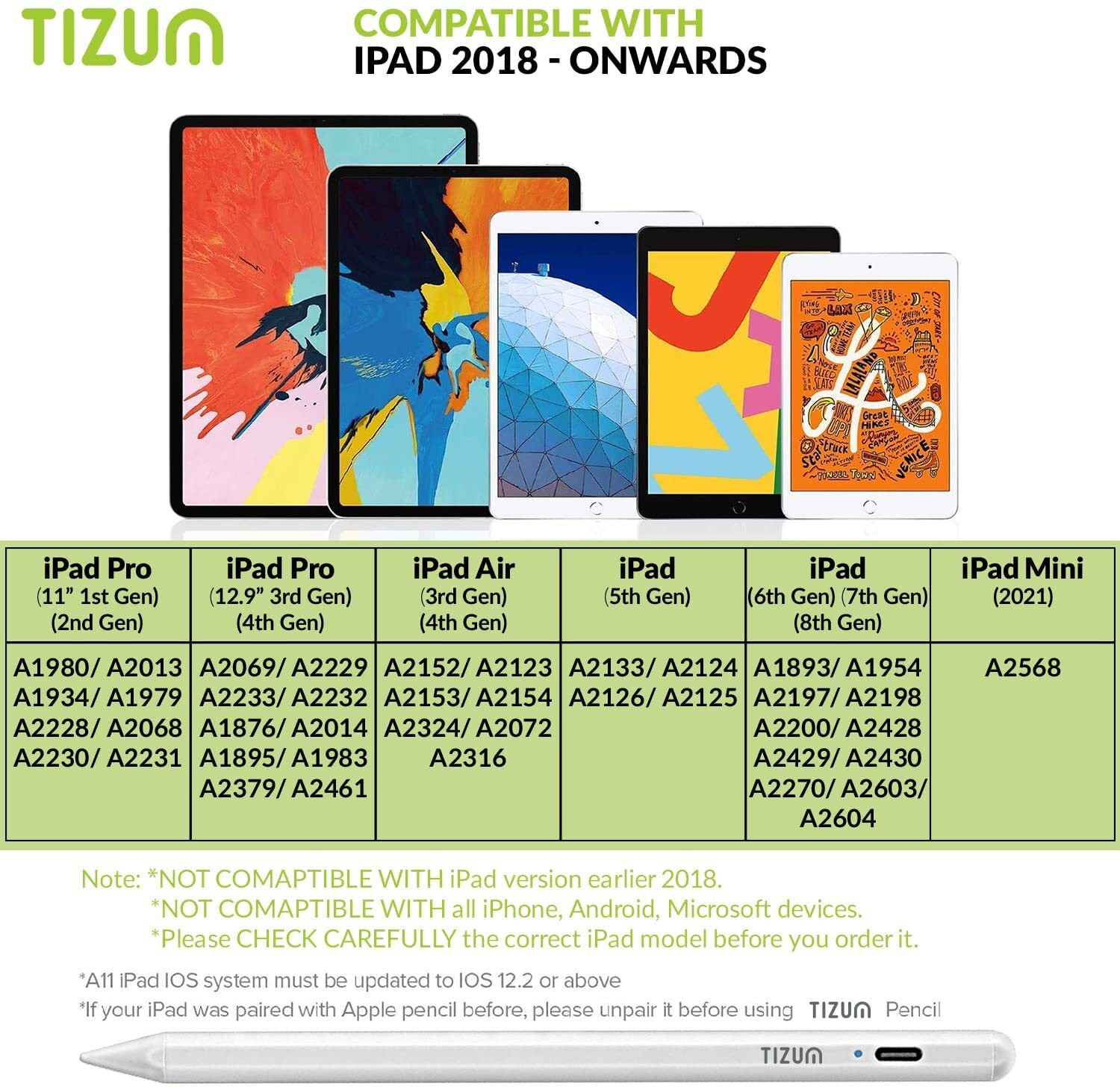 Image of Tizum Upgraded Stylus Pen, Ultra High Precision, Palm Rejection & Tilt Sensitivity Stylus (White)