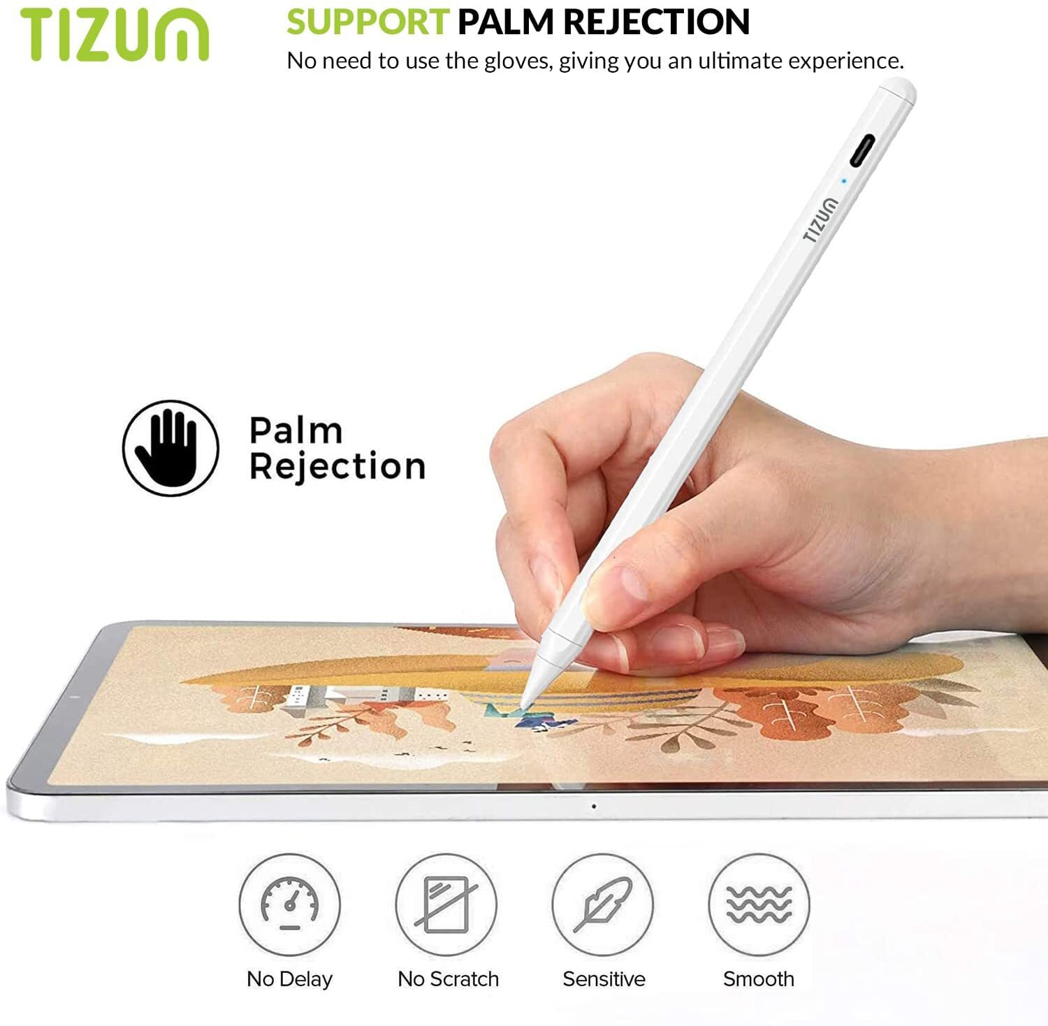 Image of Tizum Upgraded Stylus Pen, Ultra High Precision, Palm Rejection & Tilt Sensitivity Stylus (White)
