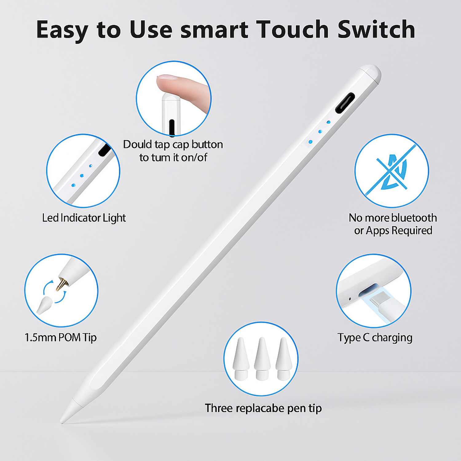 Image of DPENTOUCH stylus pen / active pencil for ipad tilt sensor and sensitivity Stylus (White)