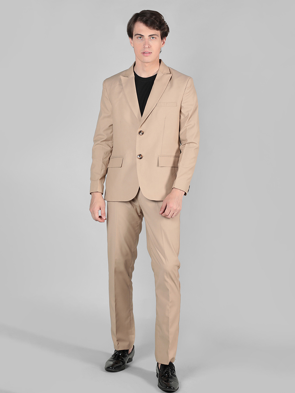 Image of CHKOKKO Men Solid Single Breasted Casual Blazer (Beige)