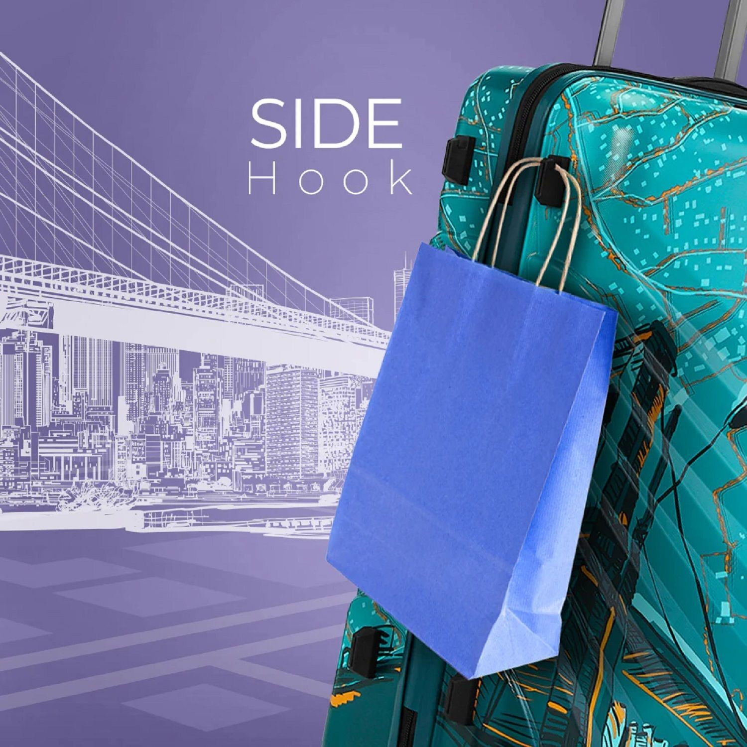 Image of SAFARI Medium Cabin Suitcase (65 cm) 8 Wheels - Brooklyn Printed Suitcse with TSA Lock - Teal