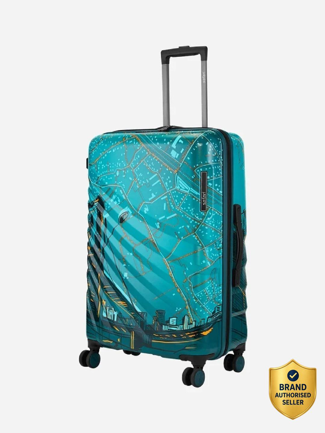 Image of SAFARI Medium Cabin Suitcase (65 cm) 8 Wheels - Brooklyn Printed Suitcse with TSA Lock - Teal