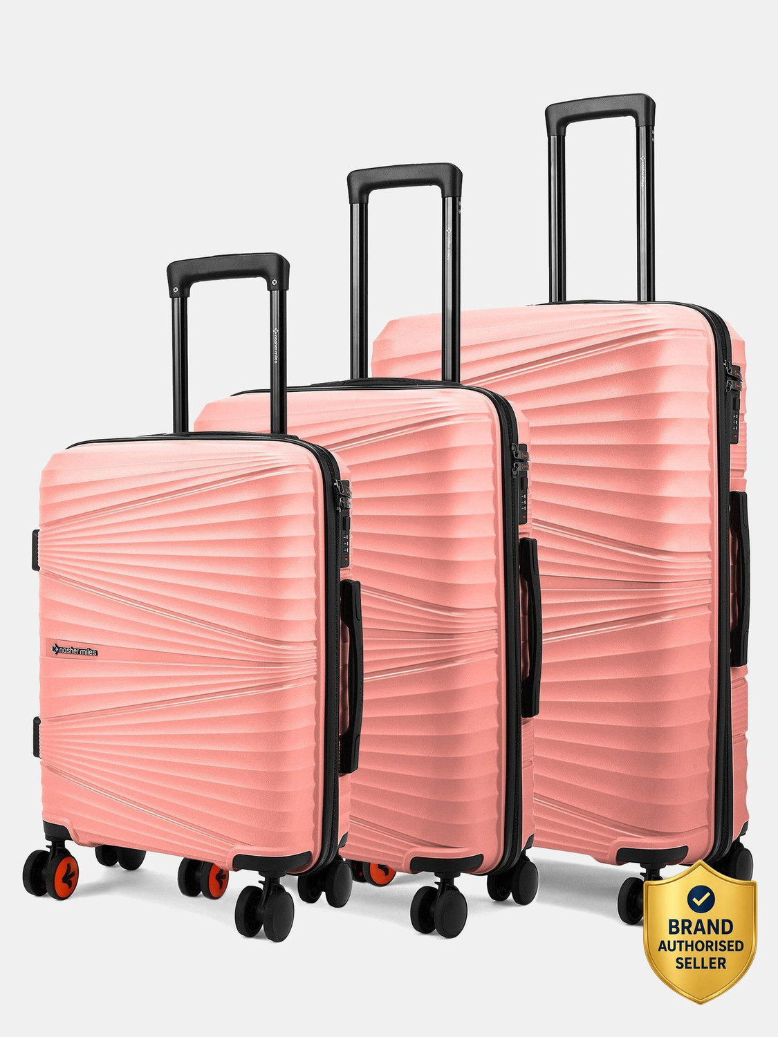 Image of NASHER MILES Hard Body Set of 3 Luggage 8 Wheels - Springfield HardSide Polypropylene Luggage 3 Pink Trolley Bag(55,65&75cm) - Pink
